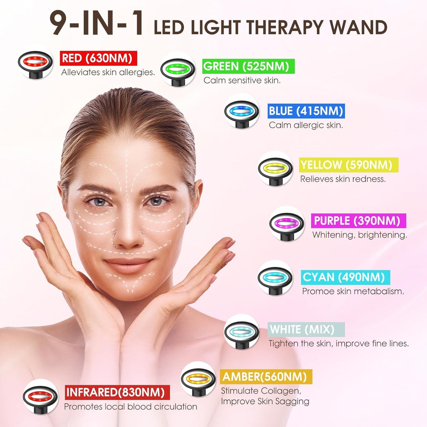 Light-Therapy-Wand, Red Light Therapy for Face and Neck, 9-in-1 Led Facial Sculptor Rejuvenation Eyes & Face Massager Tool