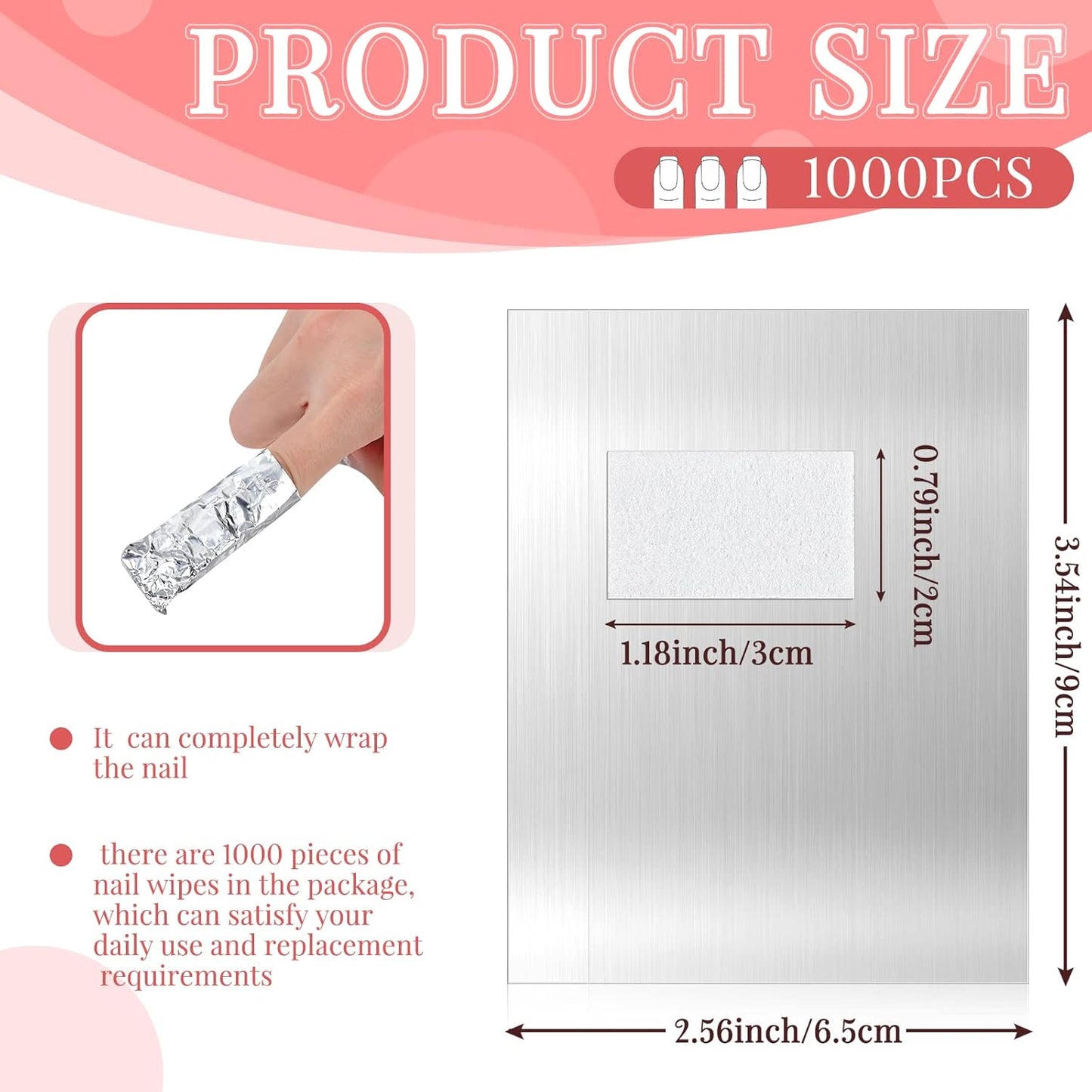 1000 Pcs Polish Remover Foil Wraps with Pre Attached Lint Pad for Removing, Silver