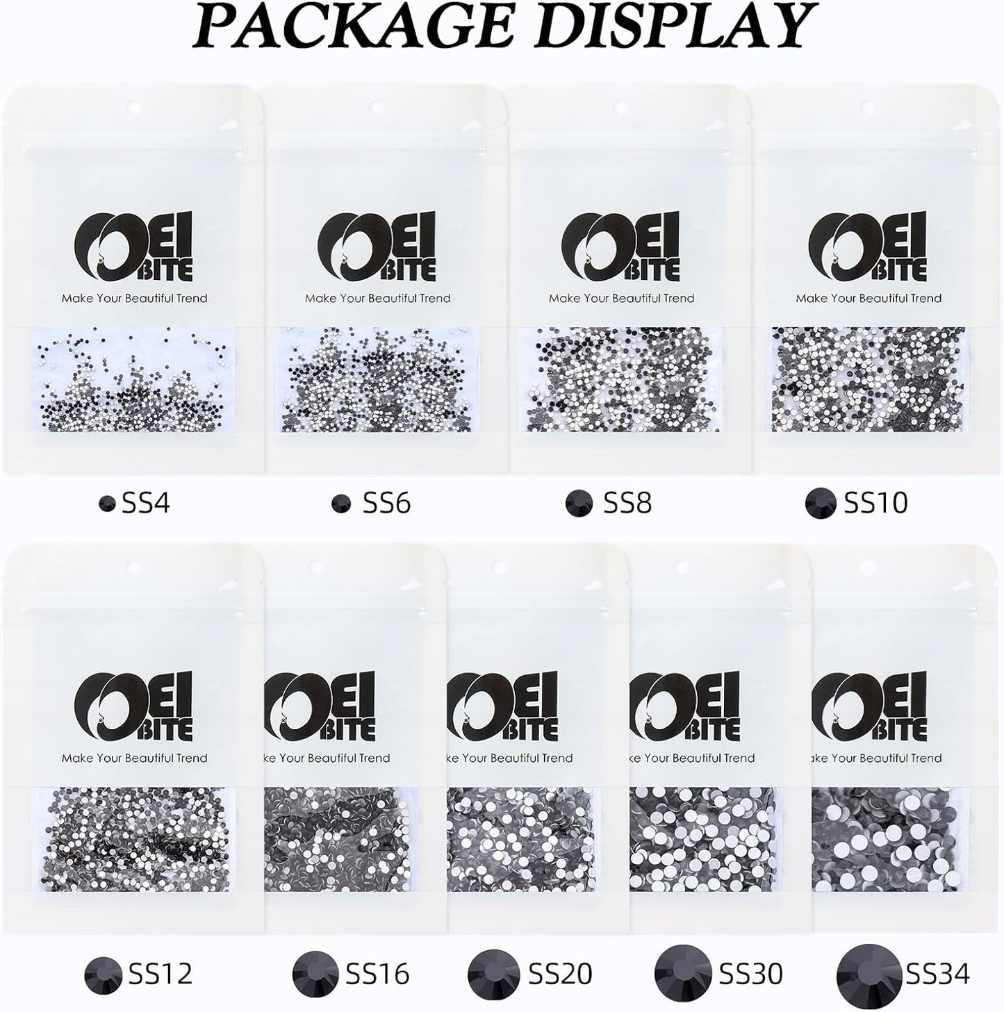 Black Flatback Rhinestones, Glass Rhinestones for Nail Art and Craft, Glue Fix, Loose Crystal Gemstones(Black, SS20, 1440pcs, 4.6-4.8mm)