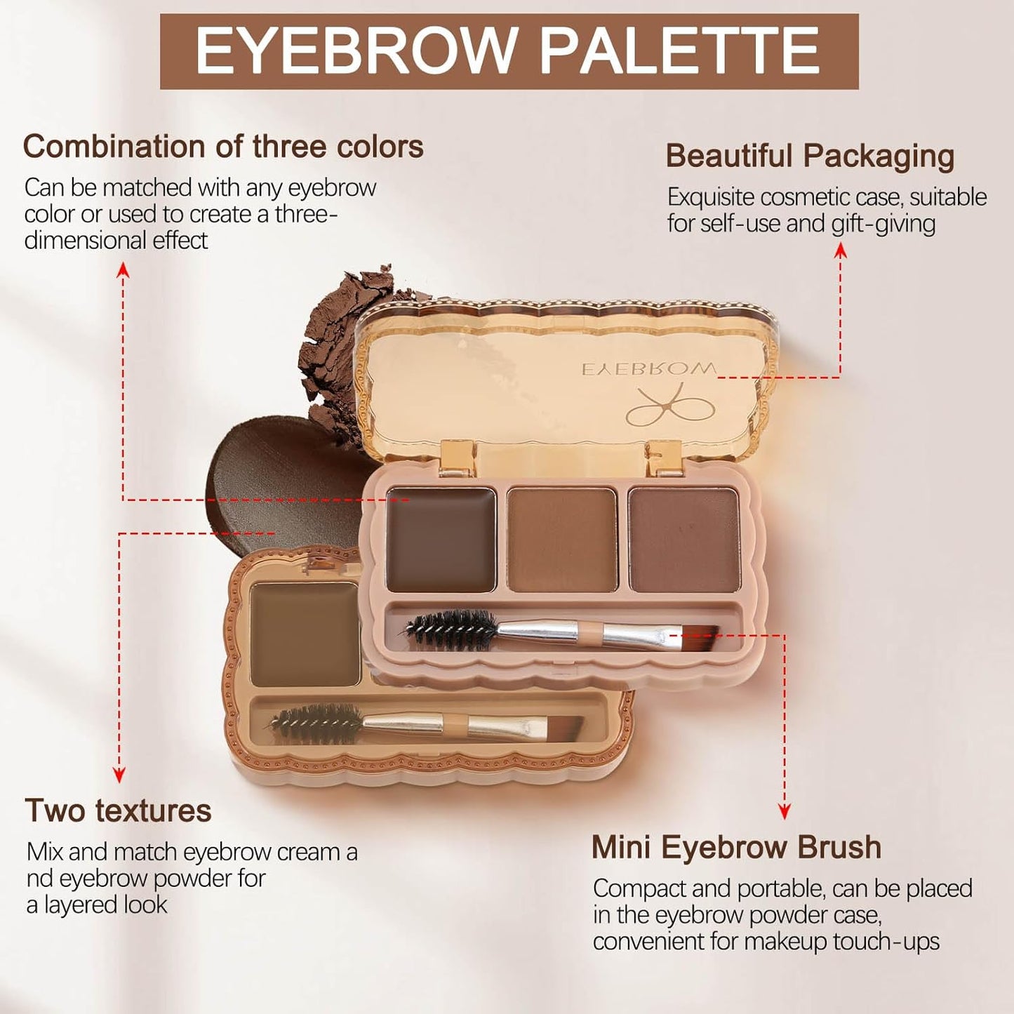 Boobeen Eyebrow Palette, 4 Colors Brow Powder Kit, Eye Brow Pomade with Double-ended Brush, Long-lasting Eye Makeup Kit, Sculpt & Define Eyebrows, for Beginners