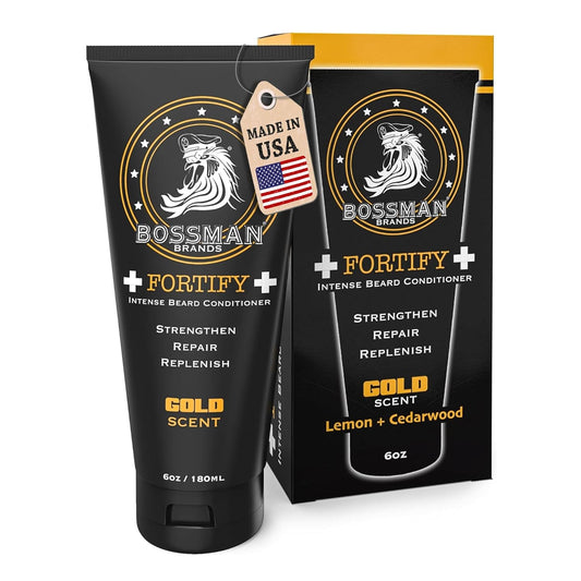 Bossman Fortify Intense Beard Conditioner for Men (Gold Scent) – Moisturizes, Replenishes & Protects with Natural Ingredients – Thicker Formula, Made in USA