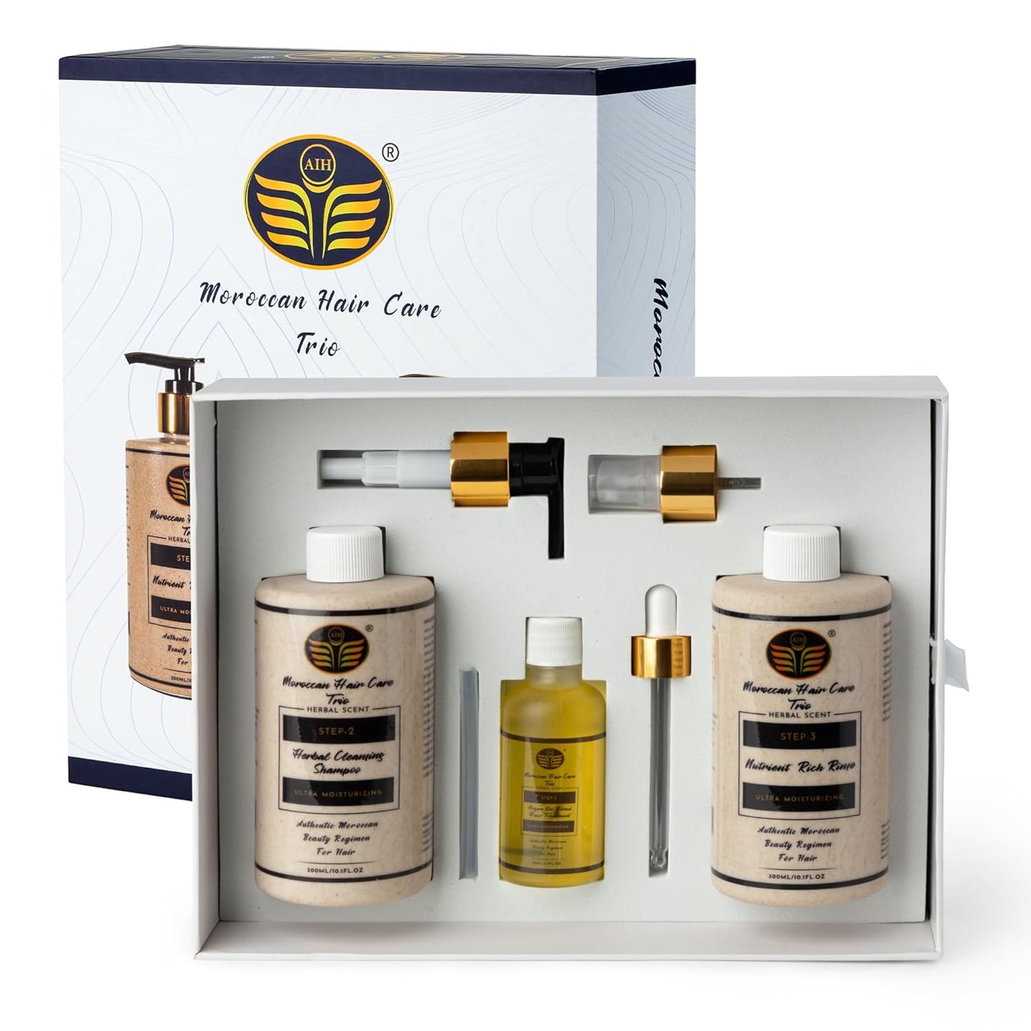 Moroccan Hair Care Trio – Premium 3-Step System for Scalp & Follicle Health – Argan Oil, Herbal Shampoo & Leave-In Rinse – 30+ Botanicals – Dermatologist Approved – Sulfate-Free, Clean