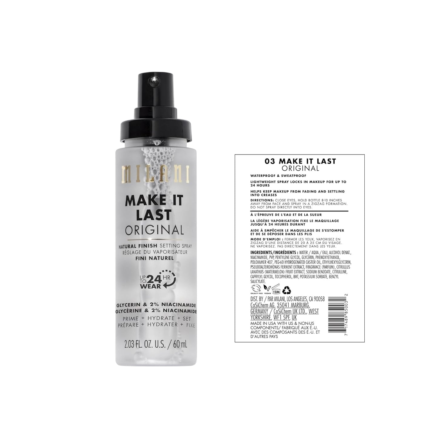 Milani Setting Spray + Primer, Make It Last Original - Natural Finish with Niacinamide for Hydration & Make It Last Dewy - Dewy Finish Moisturizing Formula for Glow on the Go - 2 Pack
