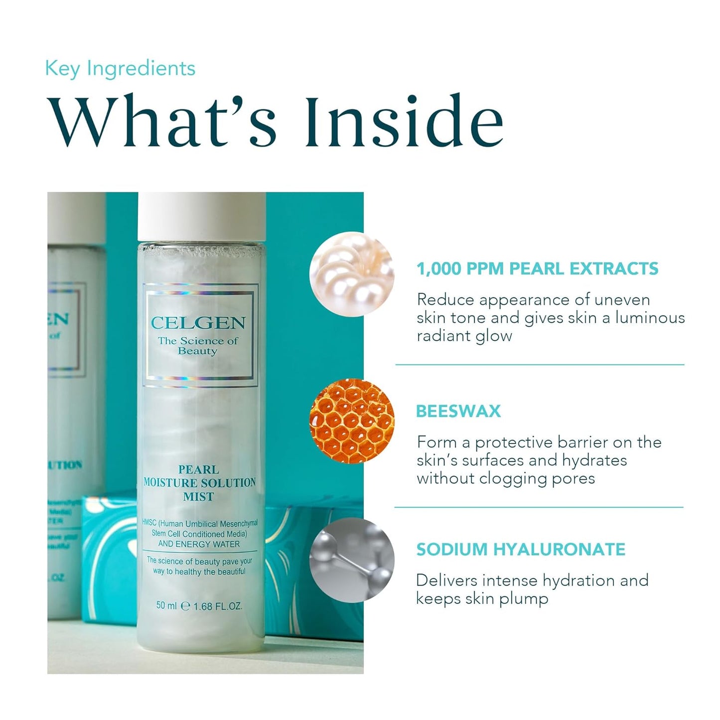 CELGEN] Pearl Moisture Solution Mist – 3-in-1 Toner, Makeup Primer & Setting Spray, Brightening & Hydrating Face Mist, 4.9 Fl. Oz./145ml