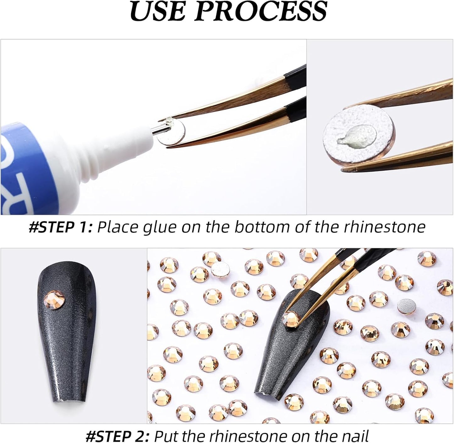 Gold Shadow Flatback Rhinestones, Glass Rhinestones for Nail Art and Craft, Glue Fix, Loose Crystal Gemstones(Gold Shadow, SS6, 1440pcs, 1.9-2.0mm)