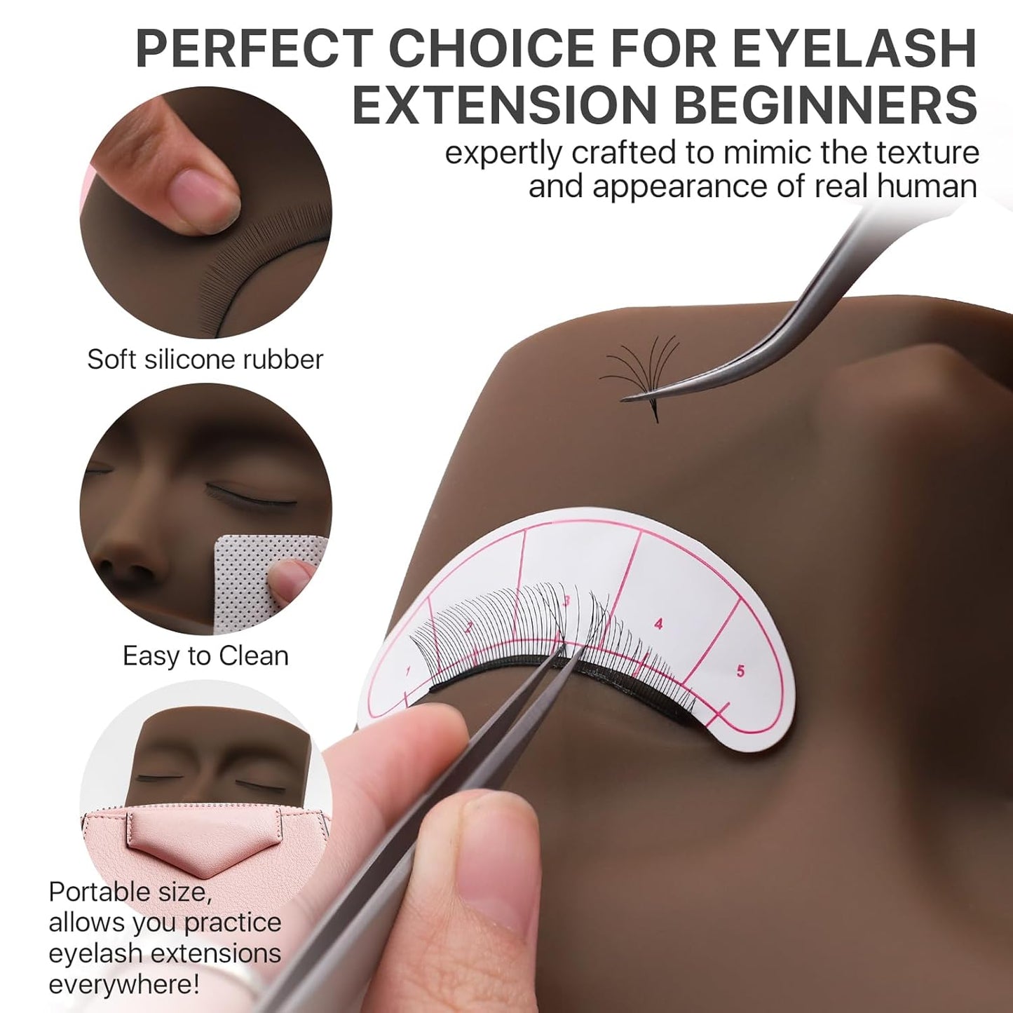 Lash Kit for Beginners, Eyelash Extension Kit with Eye Lash Mannequin Head, Eyelash Extension Glue, Remover Cream, Tweezers for Practice Training
