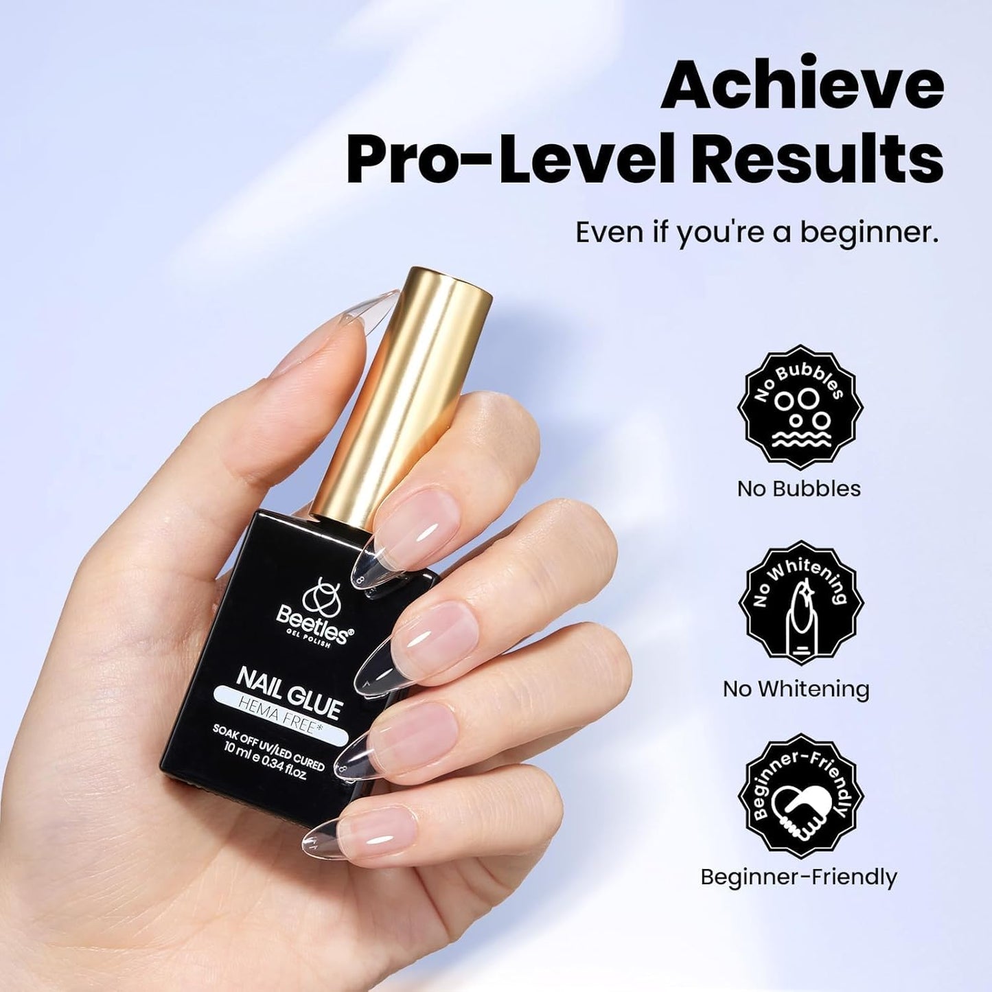 Beetles HEMA-Free Nail Glue & Primer Set, 2Pcs 10ml Super Strong 9 in 1 Nail Glue Gel and Bond Primer for Acrylic Fast Dry Nail Supplies, Long-Lasting Professional Nail Kit, U V Light Required