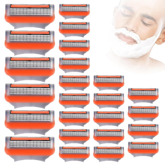 24Pcs Premium Razor Blades for Men - 5-Layer Stainless Steel Refills Compatible with Fusion 5 Style Razors, Smooth Shaving Replacement Cartridges Value Pack