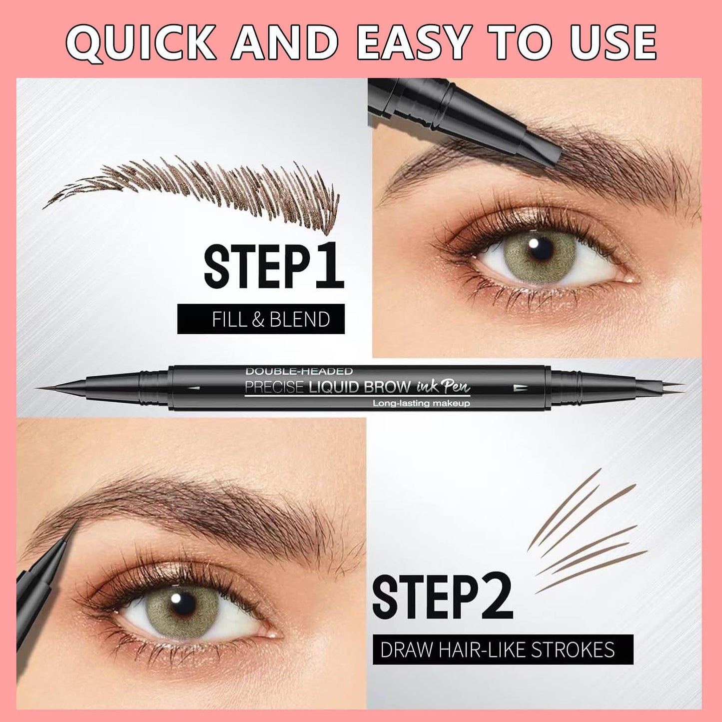 Black Eyebrow Pen Liquid Eyebrow Pencil 2 in 1 Dual-Ended Eye Brow Pencils for Women Waterproof Natural Brow Pencils and Precise Brush Tip Create natural hair like eyebrows that last all day # 05