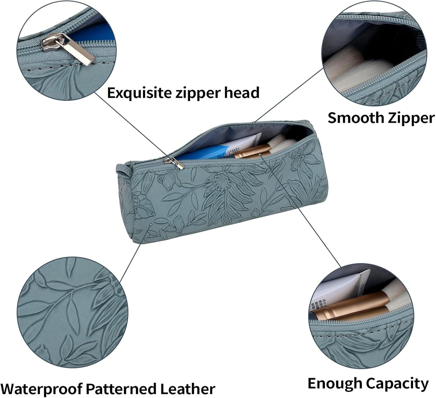 2pcs Set PU Leather Cosmetic Bag for Women - Floral Makeup Bag Portable Storage Purse for Makeup (Z-Blue-2 Case)