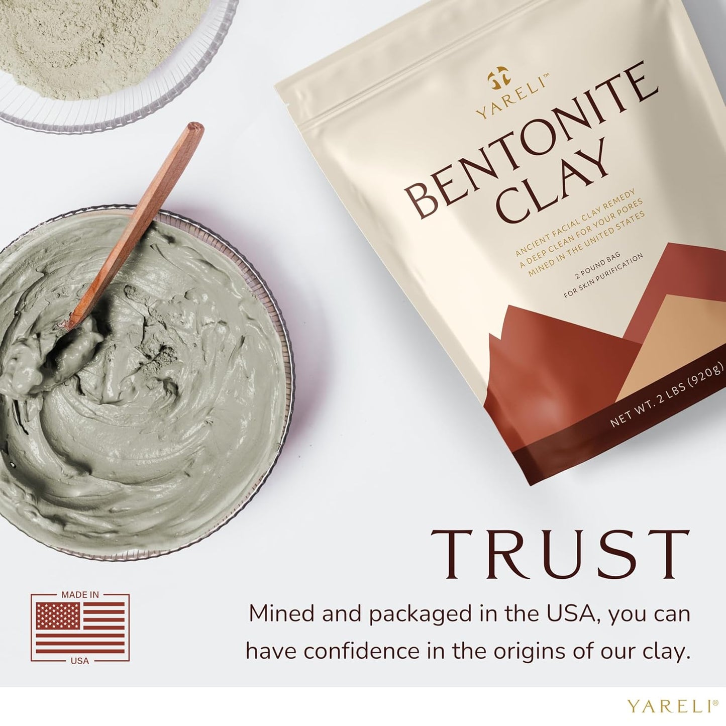 Bentonite Clay Powder Facial Mask & Cleansing Bath, Pure Indian Healing Clay, 2lb (32oz)