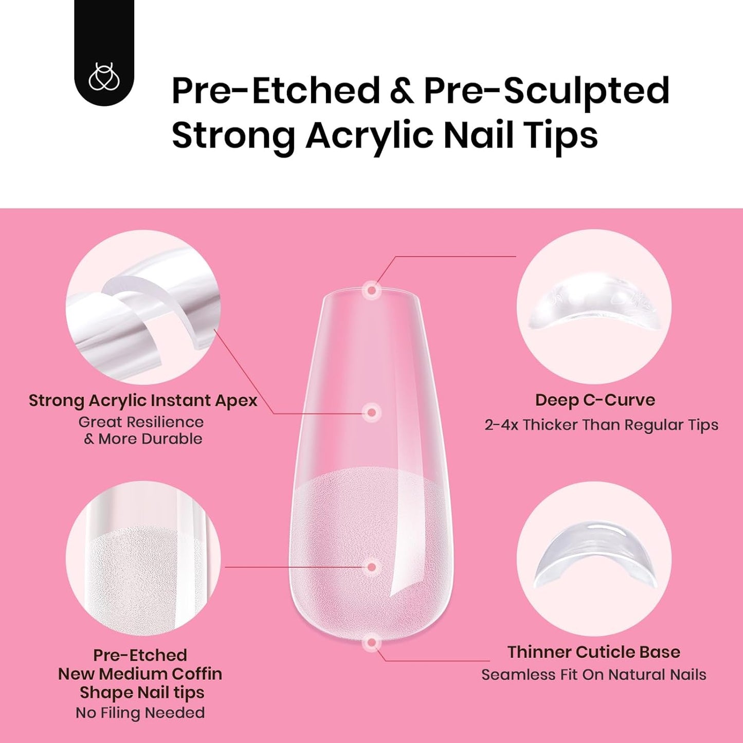 Beetles Tipex Gel Nail Kit with 224Pcs 16Sizes Medium Coffin Apex Nail Tips C Curved , Pre-building Acrylic Nails with Tipex Nail Glue，Mini Nail Lamp, Nail File for DIY Nails or Salon Use