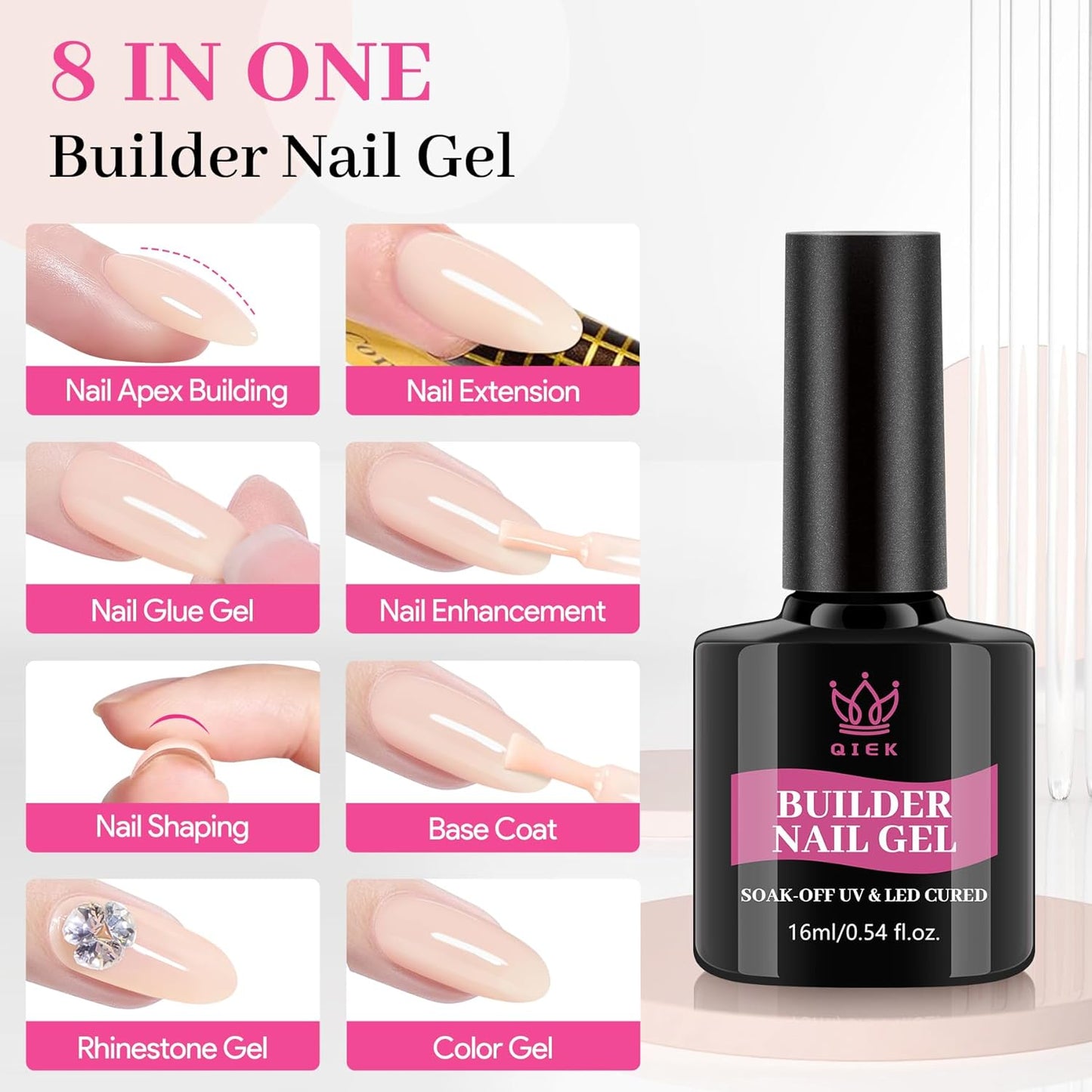 Builder Nail Gel Polish, 8-in-One Building Strengthener Apex Enhancement Extension Hard Jelly Nude Gel Polish LED Lamp Cured Rubber Base Coat for DIY Manicure Home Beauty Gifts for Women