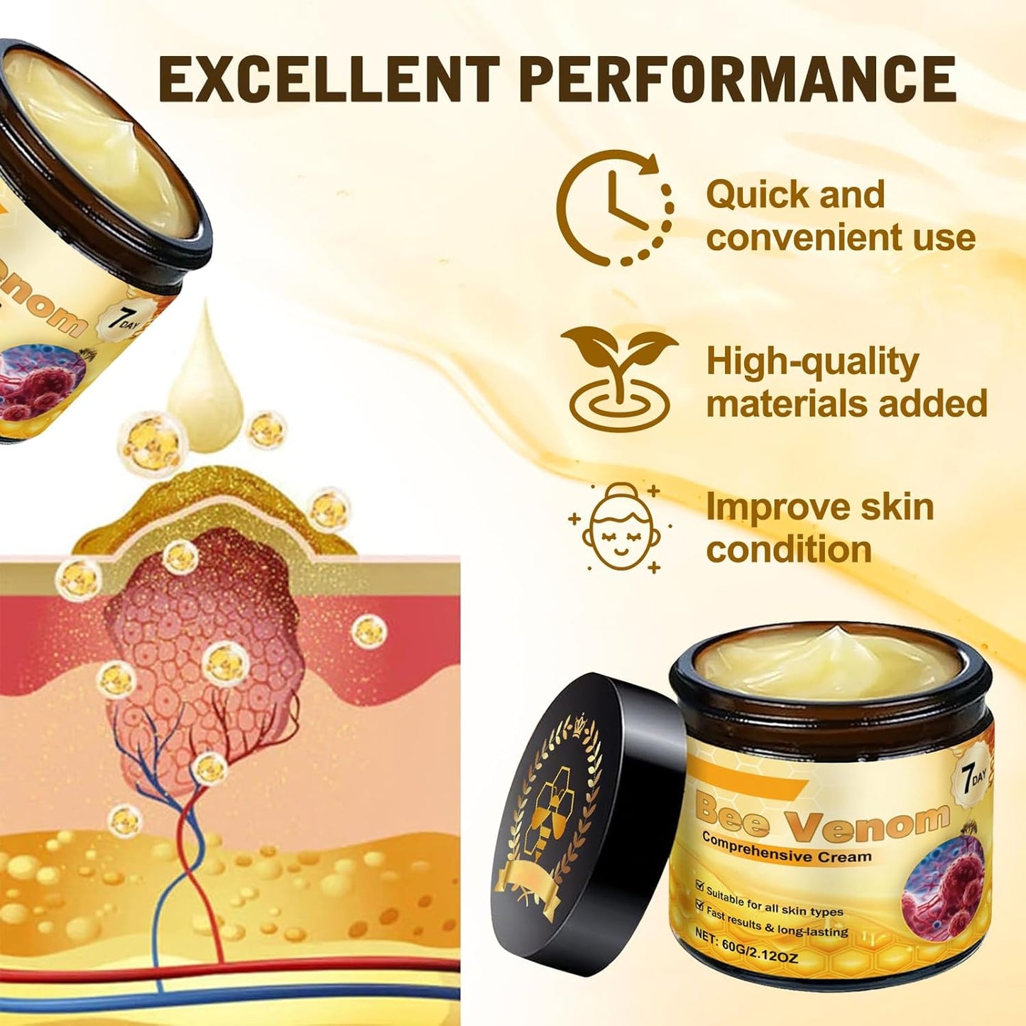 Bee Venom Comprehensive Cream,Bee Venom Skin Treatment Cream,Advanced Firming & Wrinkle-Reducing cream Natural Skin Moisturizer for All Skin Types(2PCS)