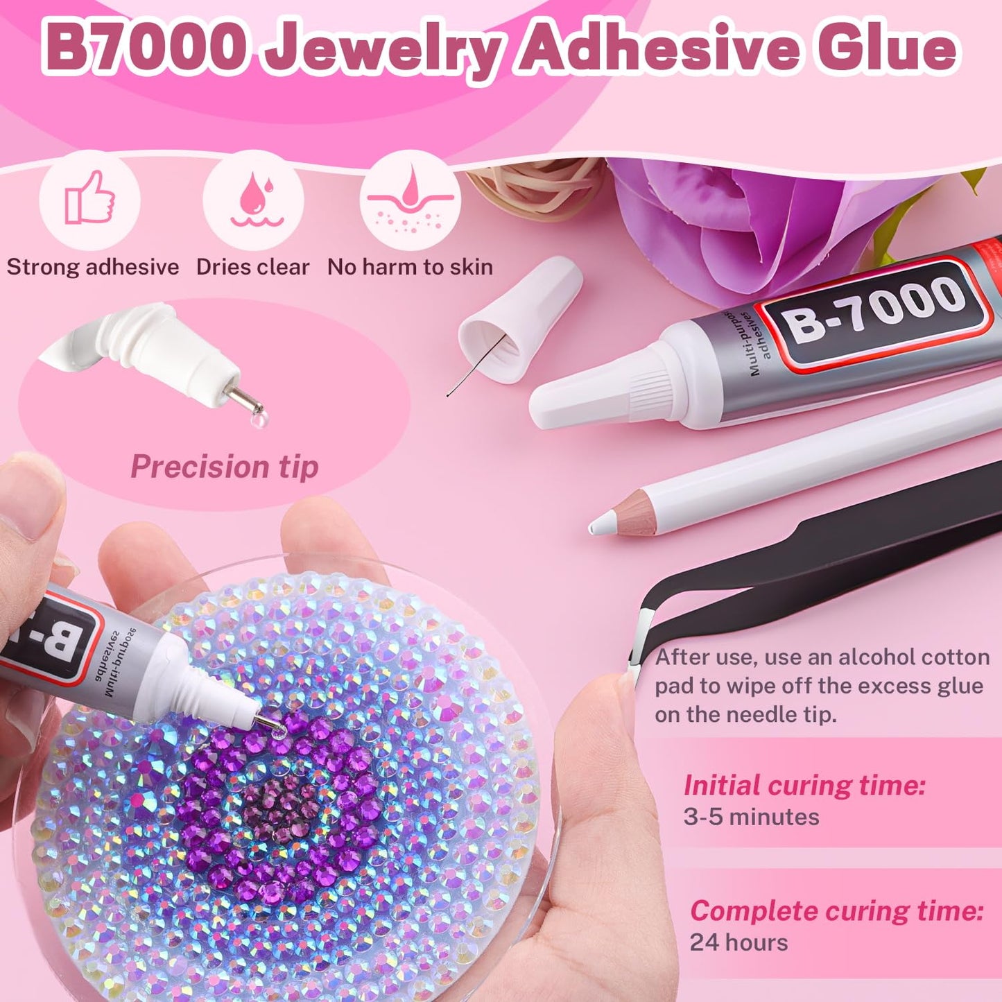 20000Pcs Purple Rhinestones for Bedazzling with 3Pcs B7000 Jewelry Glue, Resin Rhinestones for Crafting Crafts，Bedazzler Kit Flatback Gems for Clothing Shoes Tumblers Nail Art