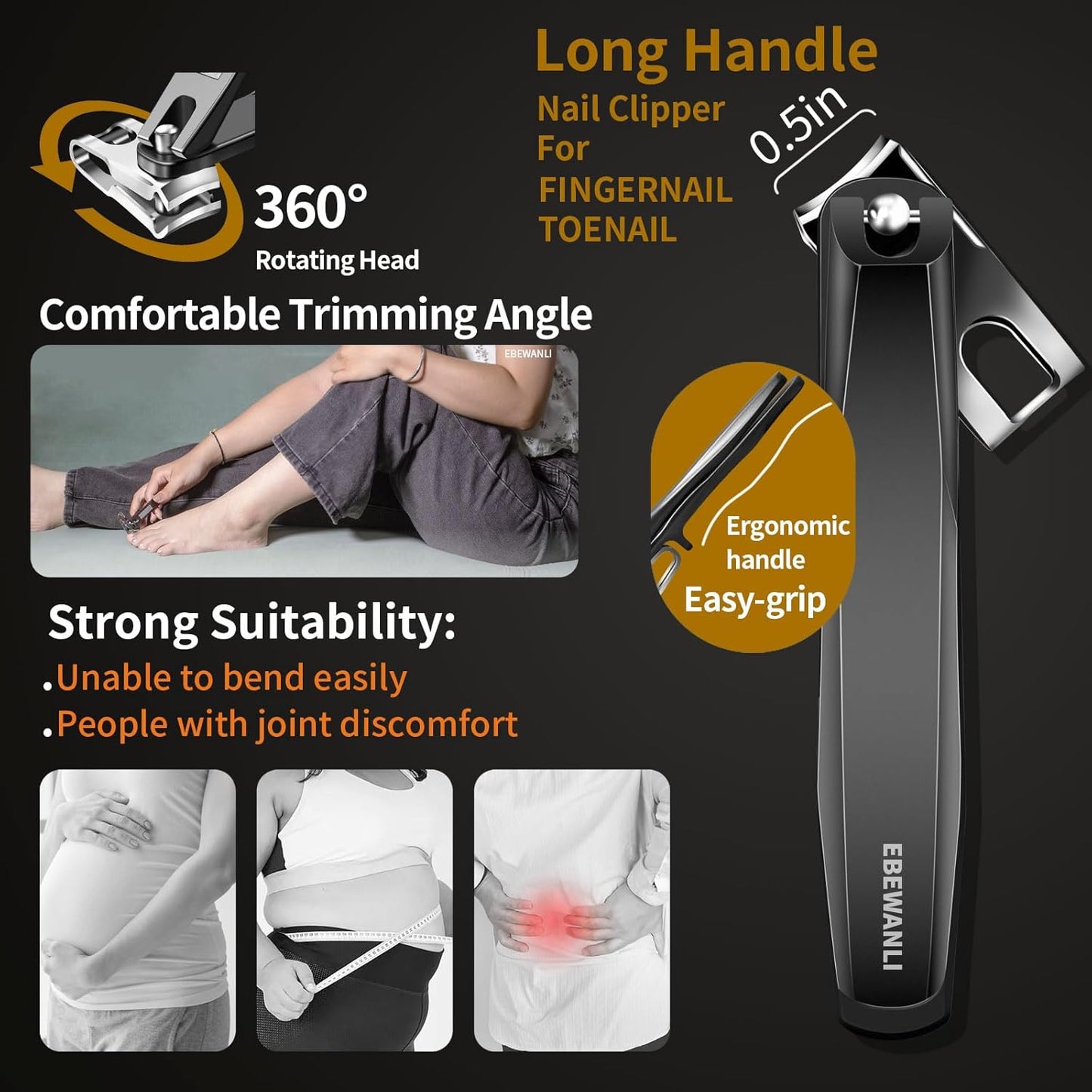 Heavy Duty Toenail Clippers for Thick Toenails or Ingrown Nails, Wide Jaw Opening Straight Nail Clipper and Large Curved Side Toe Nail Clippers Cutter, Thick Toenail Clippers for Seniors Men