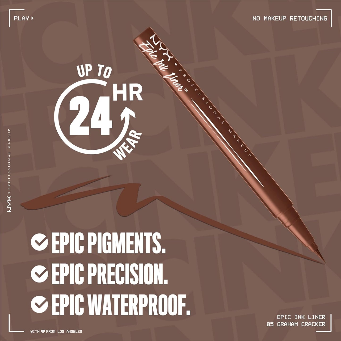 NYX PROFESSIONAL MAKEUP Epic Ink Liner, Waterproof Liquid Eyeliner with Vegan Formula - Graham Cracker (Light Brown Matte)