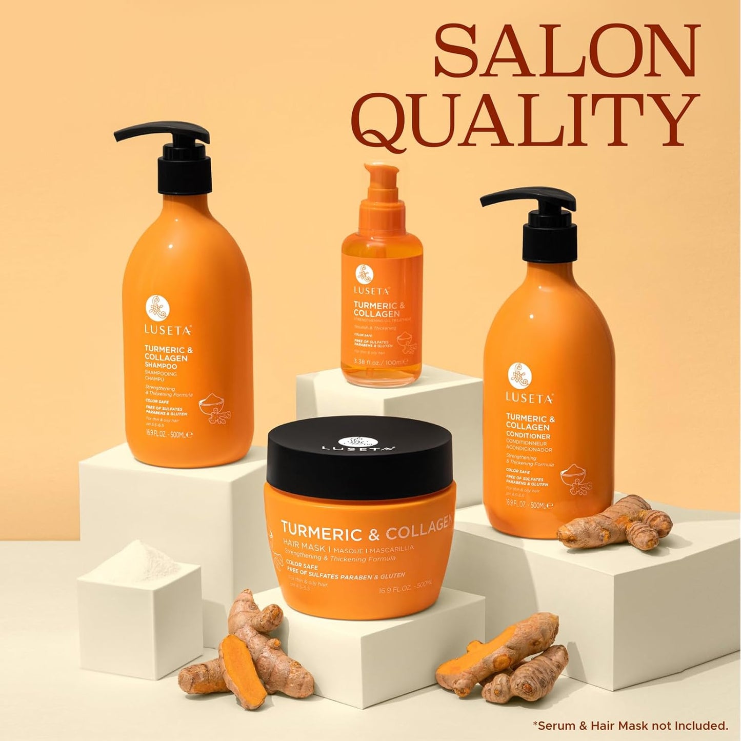 Luseta Shampoo and Conditioner Set for Hair with Turmeric & Collagen, Hair Thickening Volumizing Shampoo for Thin or Oil Hair, Sulfate and Parabens Free 2x16.9Oz