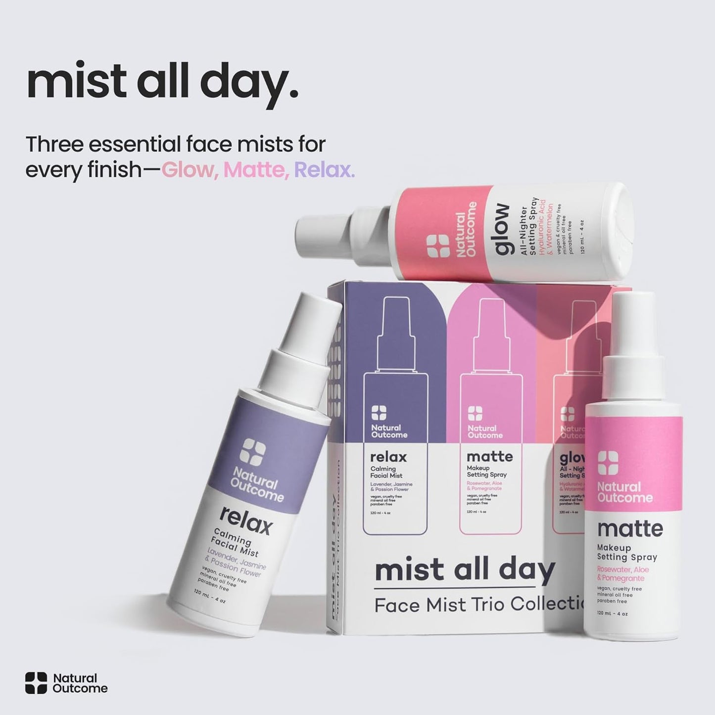 Face Mist Trio Collection – Hydrating Facial Mist Spray for Glowing Skin – Rosewater, Lavender & Hyaluronic Acid – Makeup Setting & Refreshing Face Spray Mist