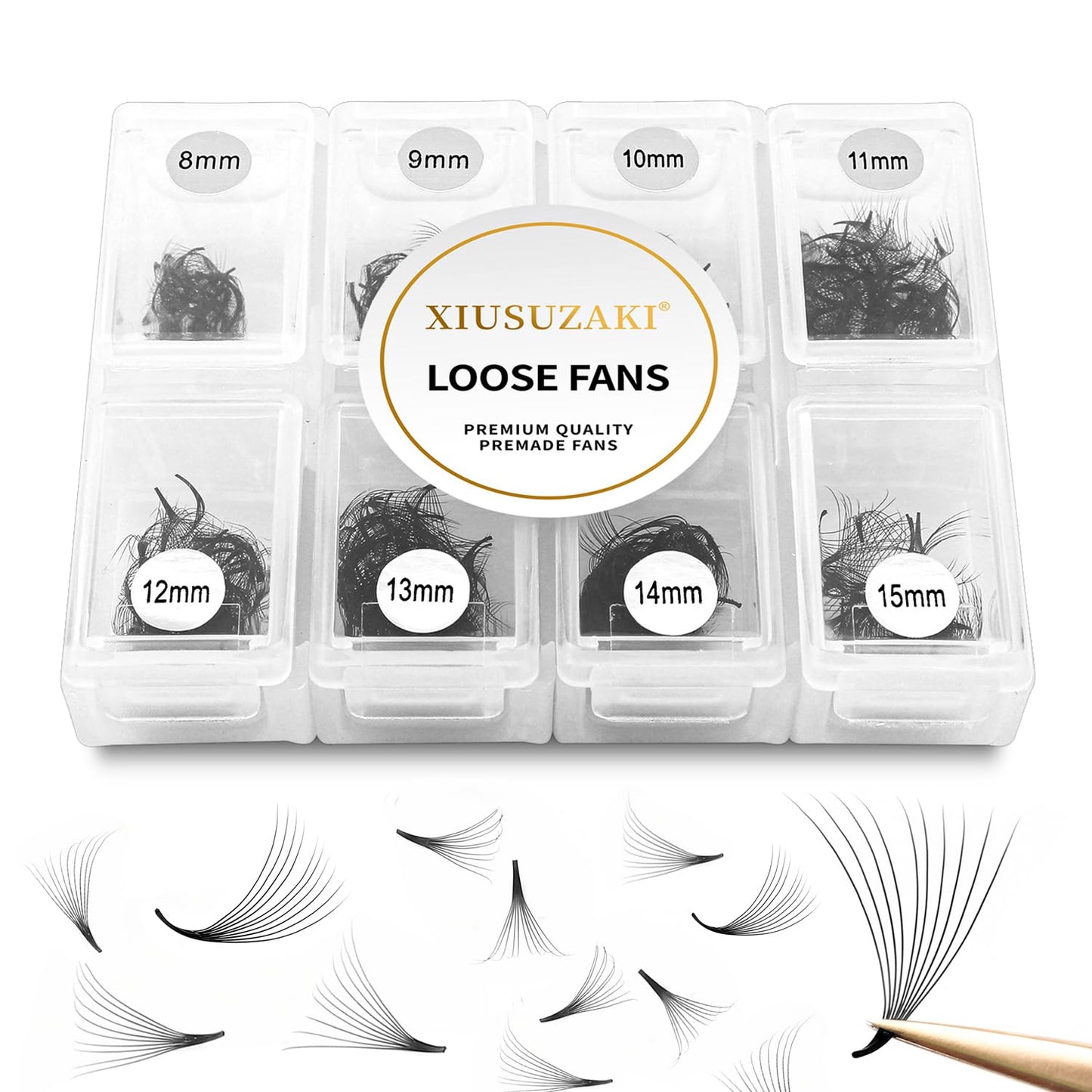 Premade Fans Eyelash Extensions - 600 Fans, 16D Volume, 0.05mm Thickness, D Curl, Mix 8-15mm