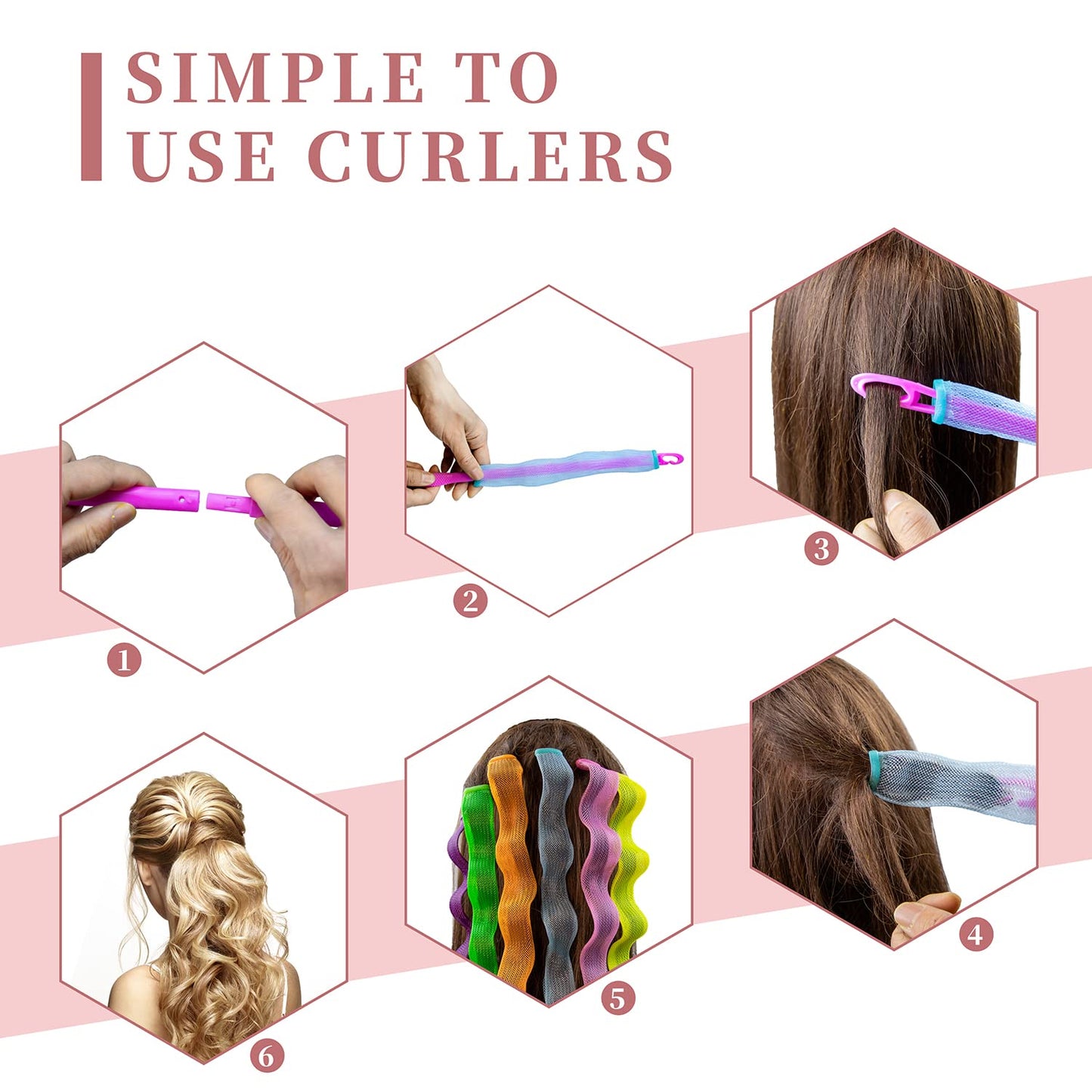 30pcs Heatless Hair Curlers Rollers Wave Curls Styling Kit, No Heat Hair Curlers Spiral Curlers for Short and Medium Hair (9.8Inch/ 25 cm)...