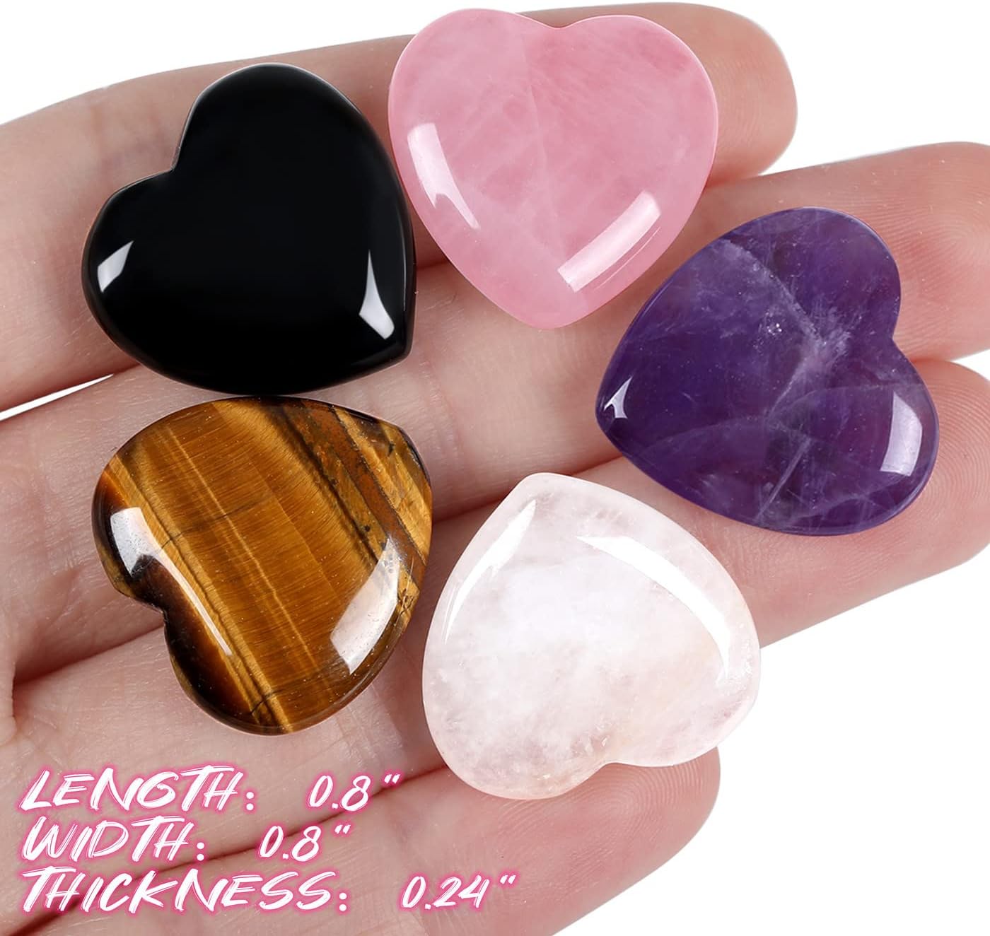 5 PCS Crystals Natural Heart Pocket Stones Polished Rose Quartz Amethyst Assorted Healing Crystals Palm Love Shaped 0.8" Gemstones Set Reiki Energy Balancing Meditation Mother's Day Gift