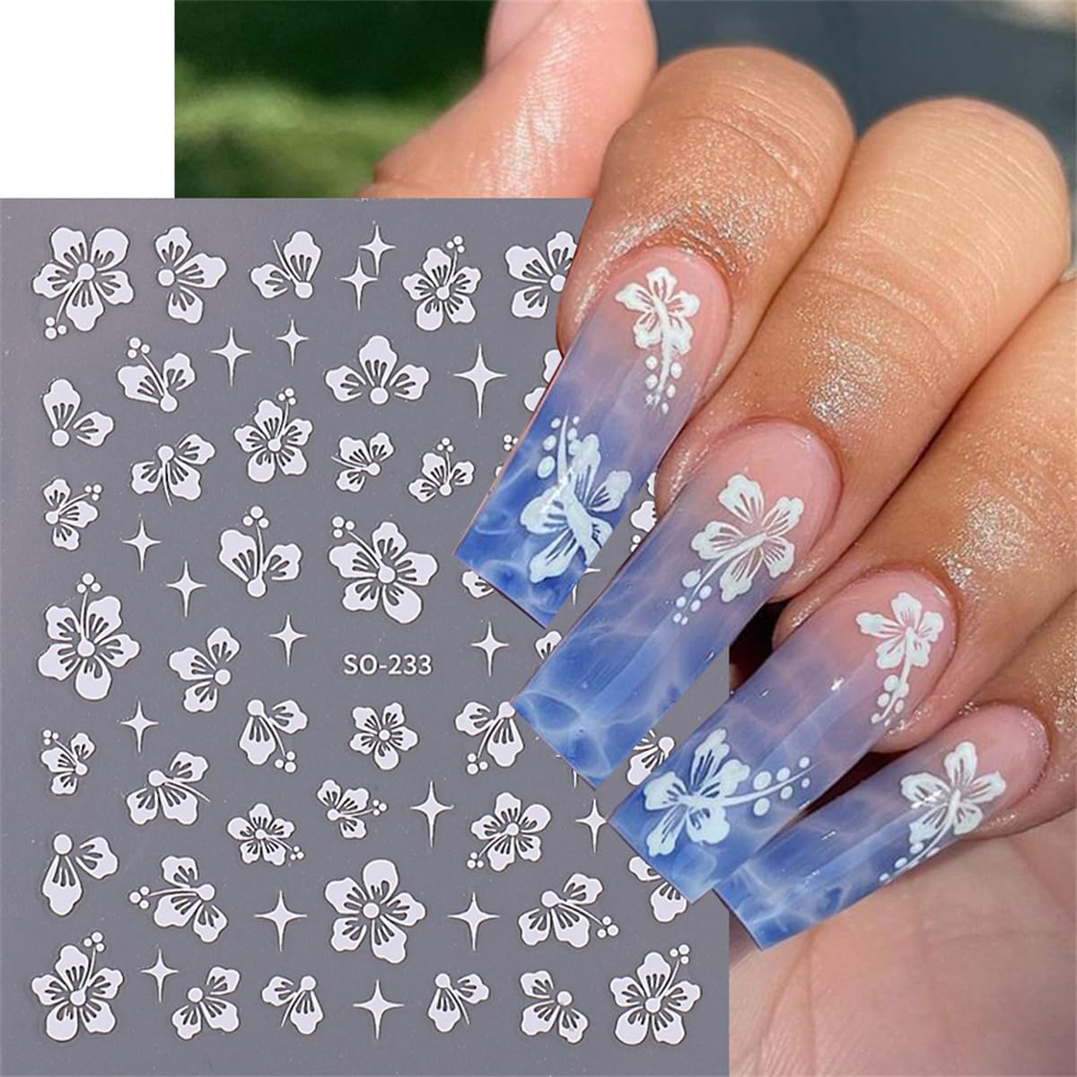 6 Sheets 3D Flowers Nail Art Stickers - Self Adhesive Decals in Gold, Silver & White/Blue/Pink for DIY Manicure