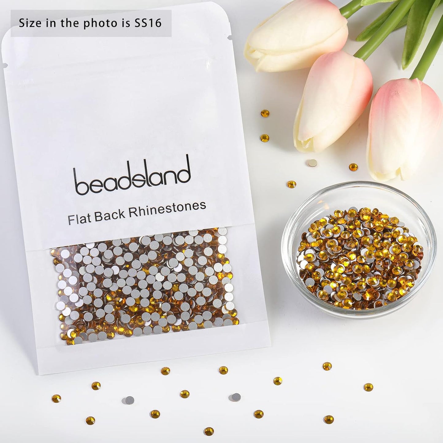 Beadsland 1440pcs Flat Back Crystal Rhinestones Round Gems for Nail Art and Craft Glue Fix, Topaz,SS16,3.8-4.0mm