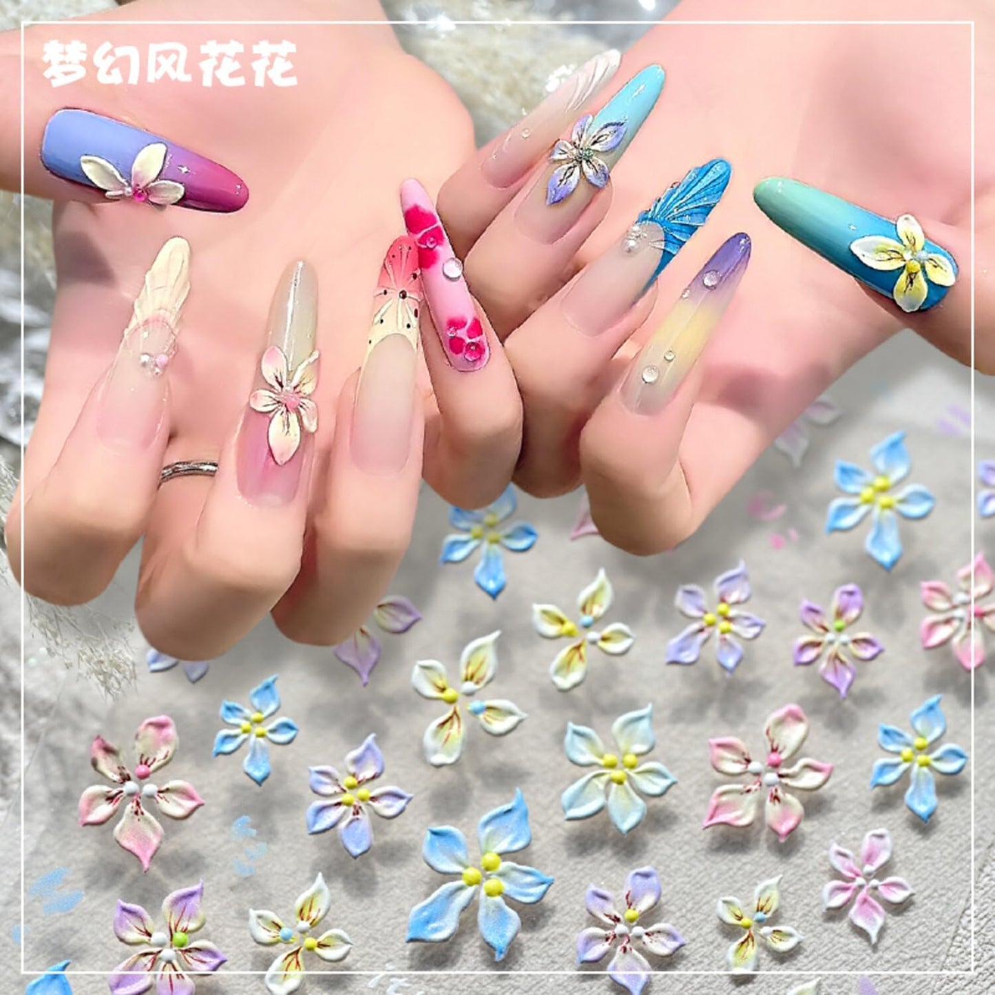 Flower Nail Stickers for Nail Art Wild Flowers Nail Art Stickers Summer Floral Light Colorful 5D Embossed Nail Decals Self-Adhesive Nails Supply Manicure Sliders Devil Flower for Nails Decoration