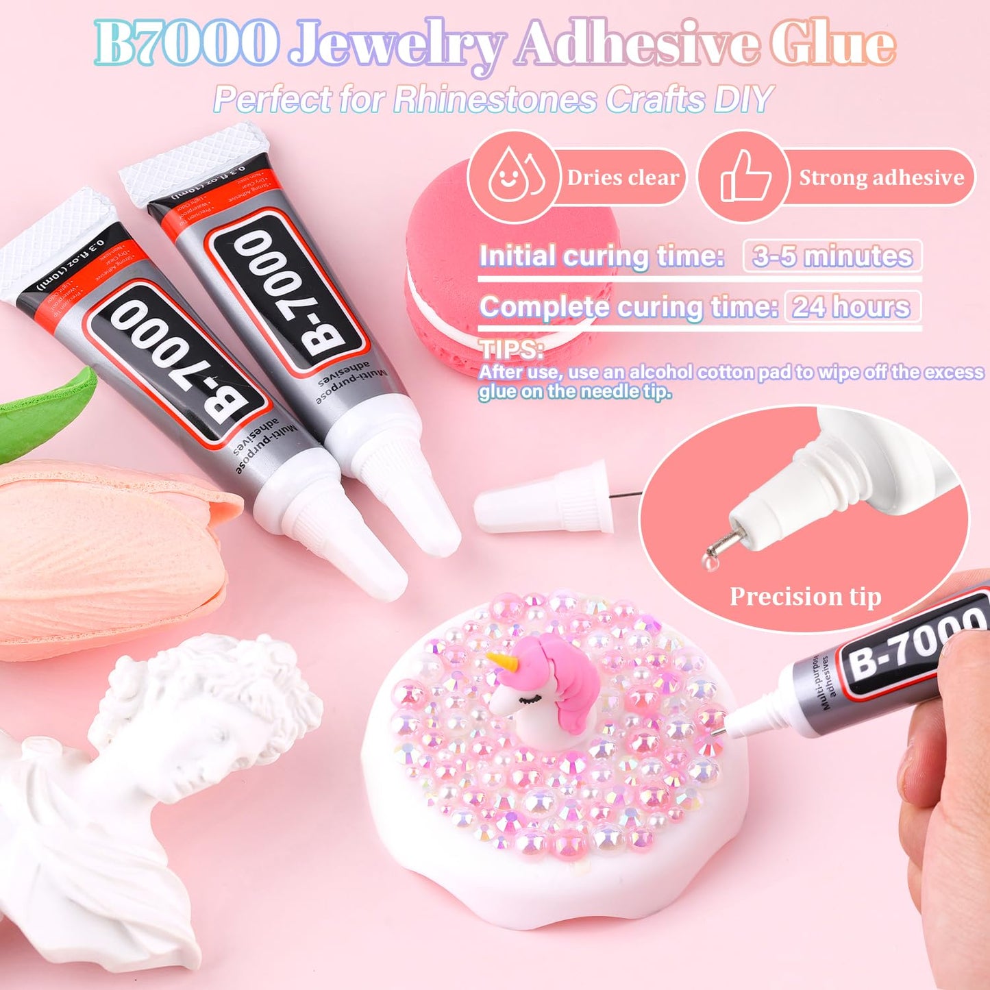 9000Pcs Flatback Pearls and Rhinestones for Crafting, Pink White Mixed Size 3-8mm Resin Rhinestones and Half Pearls for Bedazzling, Nail Art and Decoration with 3pcs B7000 Jewelry Glue