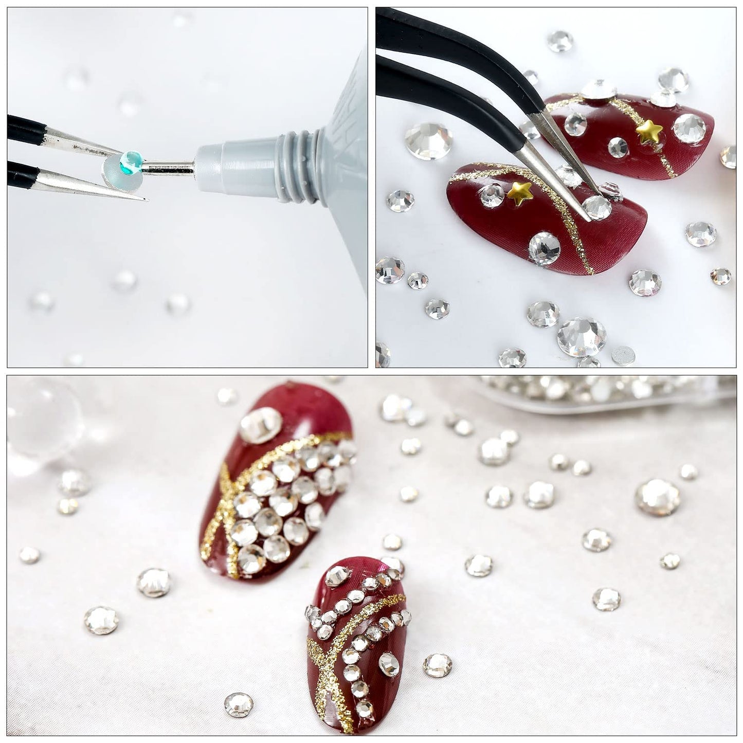 4240Pcs lt.siam AB Flatback Rhinestones 6 Sizes Crystal Diamonds for Nail Art Crafts Clothes Shoes with Tweezers and Picking Pen