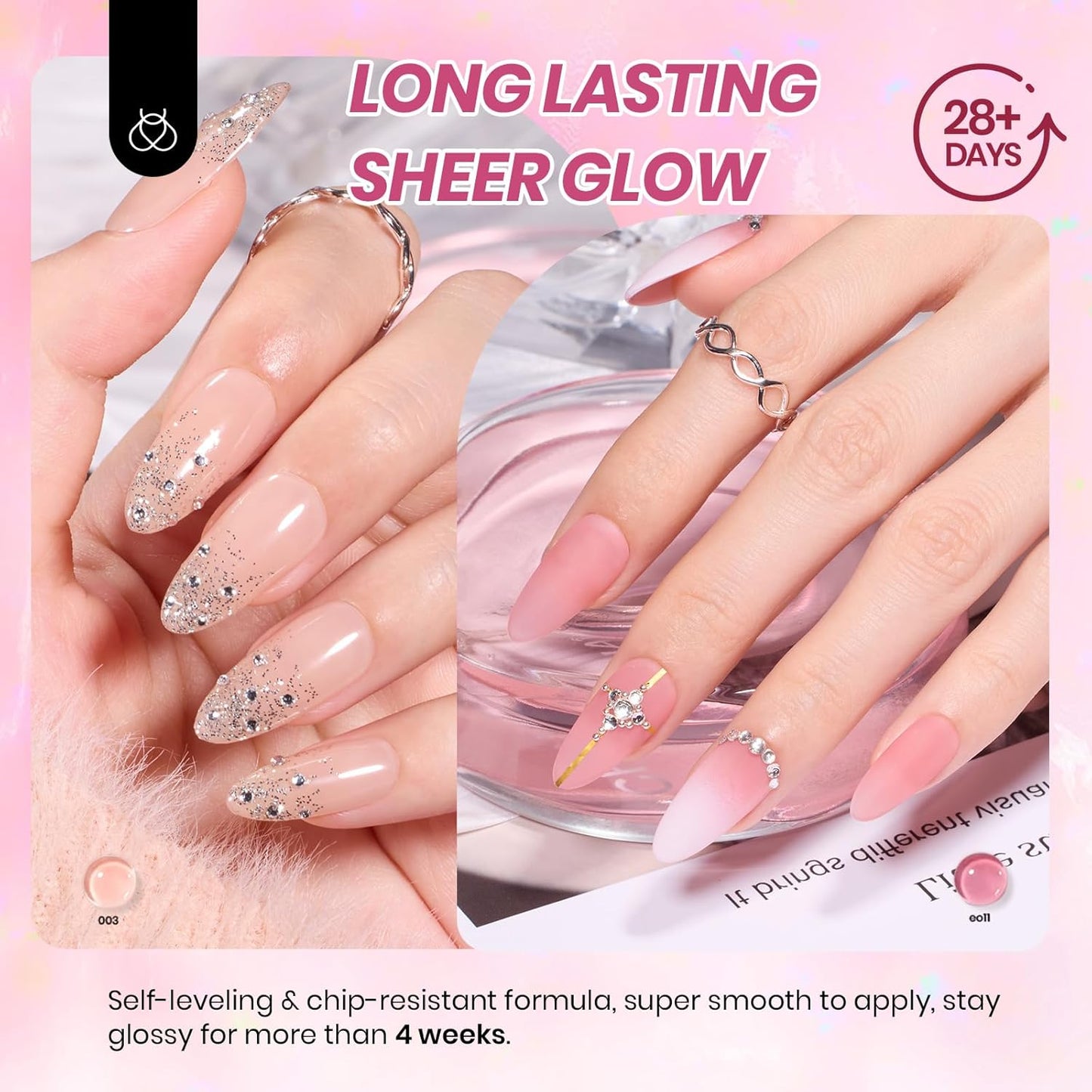 Beetles Nude Pink Gel Nail Polish Set - 25PCS 20 Colors Neutral Jelly Pink Sheer Milky White Gel Nail Kit Soak Off UV with Base Glossy Matte Top Coat Pearls Rhinestones Nail Charms Gift for Women