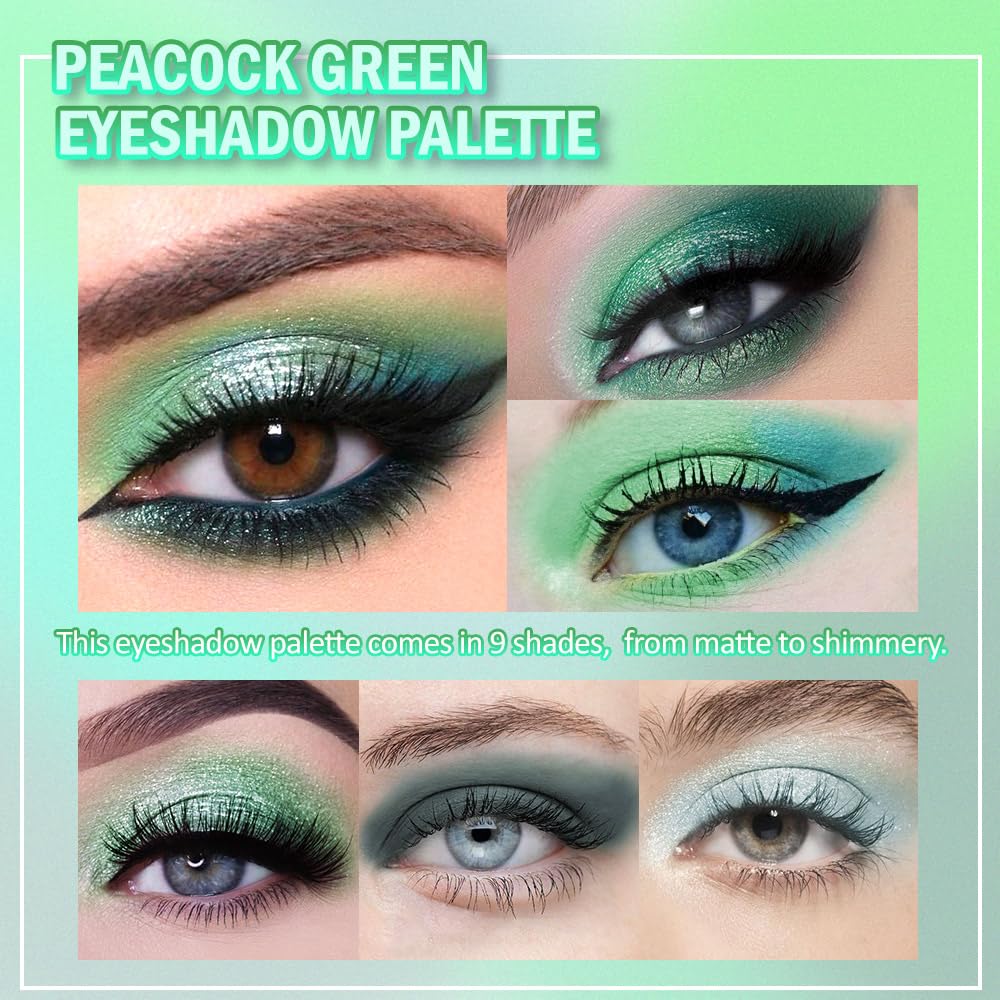 9 Colors Green Smoky Matte Shimmer Eyeshadow Palette with Mirror for Eye Makeup,High Pigmented Eye Shadow Primers Powder Palet de sombras de ojos