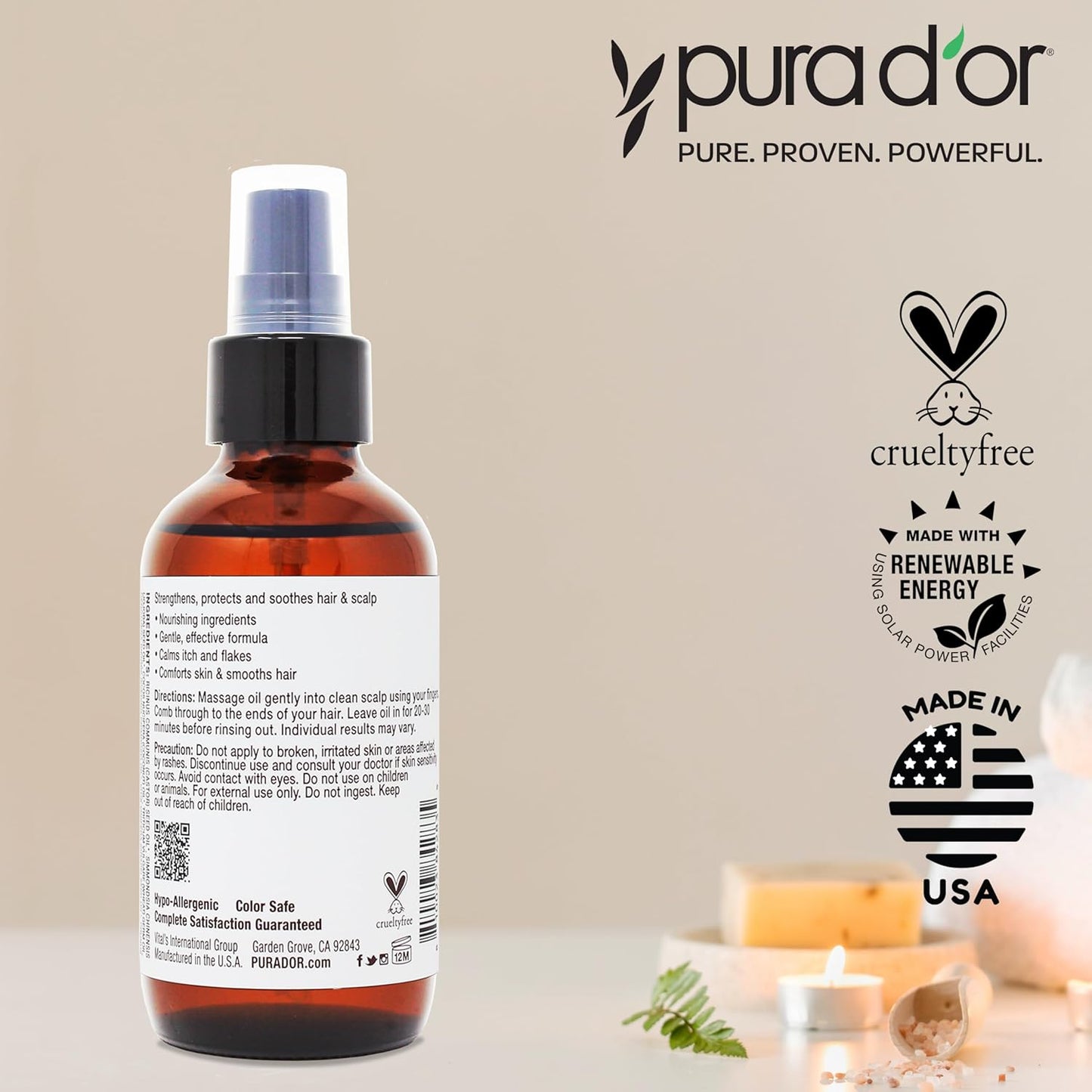 PURA D'OR Scalp & Hair Strengthening Oil (3.3oz x2 = 6.6oz) Supports Optimal Growth, Reduce Breakage, Nourish Roots for Healthier, Fuller, Thicker Hair - Rosemary, Castor & Peppermint Oil