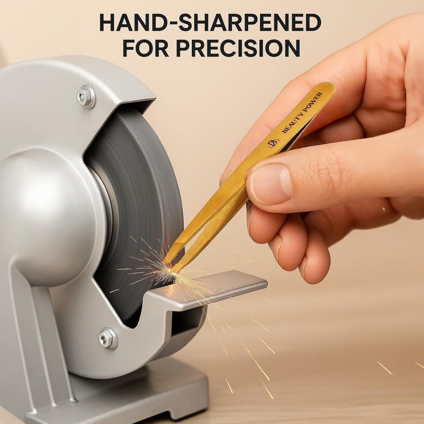 Slant Tip Precision Tweezers - Stainless Steel Eyebrow Tweezers for Women & Men - Precision Tweezers for Facial Hair, Ingrown Hair & Brow Shaping - Professional Beauty Tool (Matte Gold)