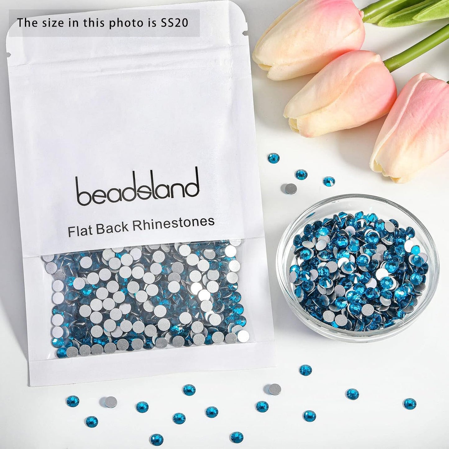 beadsland Flat Back Crystal Rhinestones Round Gems, Indicolite (4.6-4.8mm) SS20/1440pcs