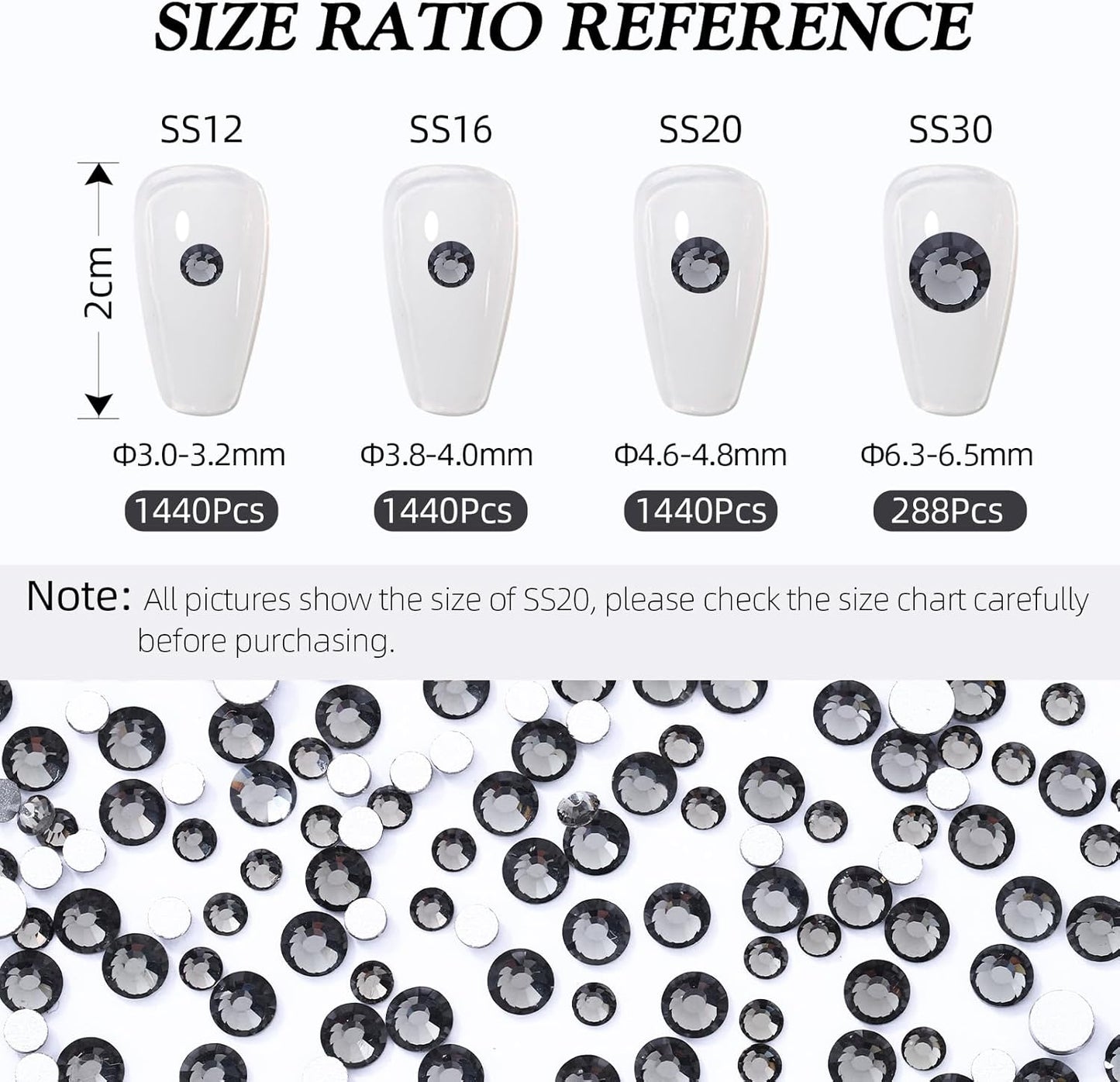 Gray Flatback Rhinestones, Glass Rhinestones for Nail Art and Craft, Glue Fix, Loose Crystal Gemstones(Gray, SS16, 1440pcs, 3.8-4.0mm)
