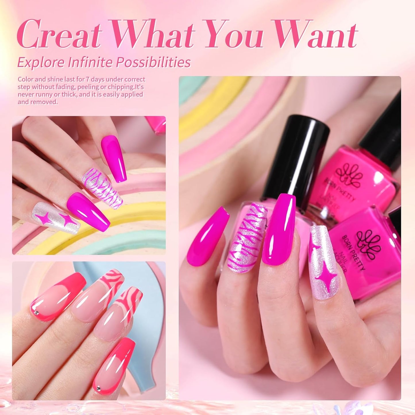 Born Pretty Pink Nail Polish Set Fingernail, 15 Colors Natural Pink Nude Neon Pink Hot Pink Bright Summer Quick Dry Nail Lacquer Glossy Nail Polish All Seasons Manicure Suitable Wedding Holiday