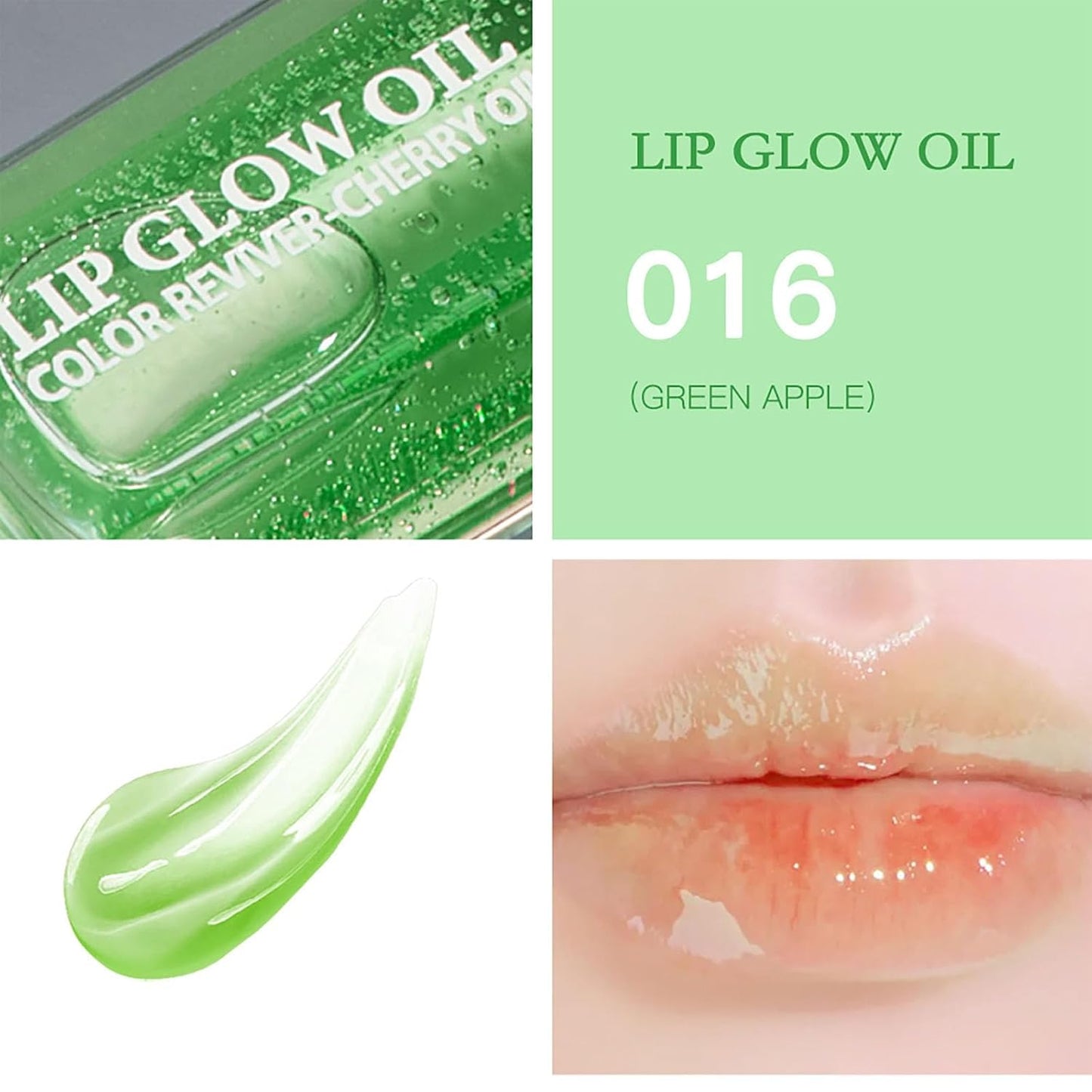 Hydrating Lip Glow Oil, Lip Oil Gloss Transparent Toot Tinted Nourishing Long Lasting Repairing Lightening Lip Lines (GREEN APPLE) 0.2 OZ