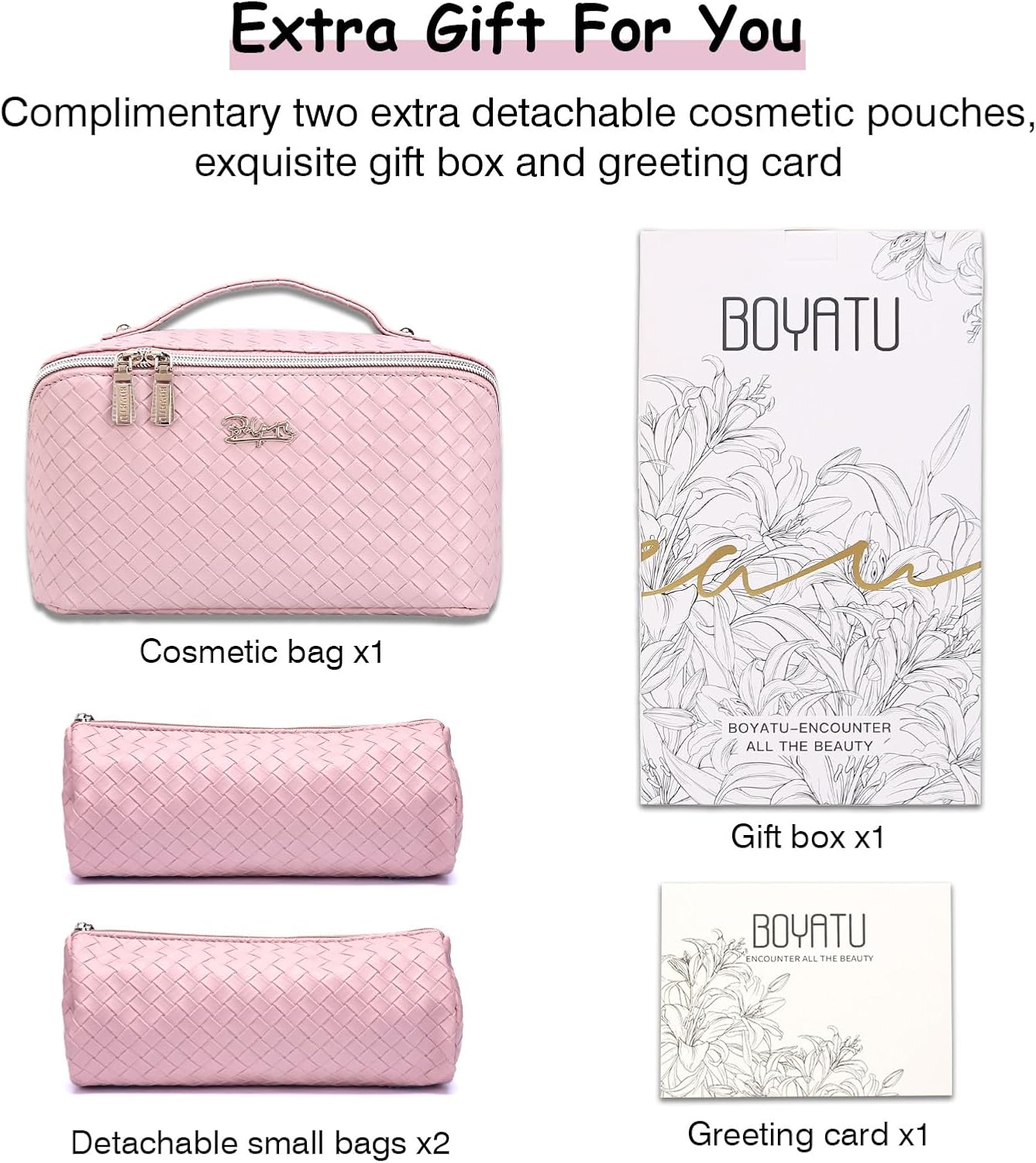 BOYATU Travel Makeup Bags for Women: Large Cosmetic Bag Waterproof - Vegan Leather Make up Bags Set of 3 - Portable Toiletry Organizer (L09 Violet)