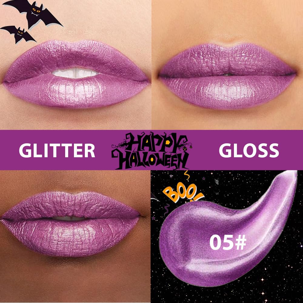 Pink Purple Metallic Lipstick for Women,Glitter Sparkling Liquid Lipstick,Long Lasting Waterproof Lightweight Comfortable Non-Drying Bold Dark Lip Gloss for Gothic Stage Makeup,Cruelty Free