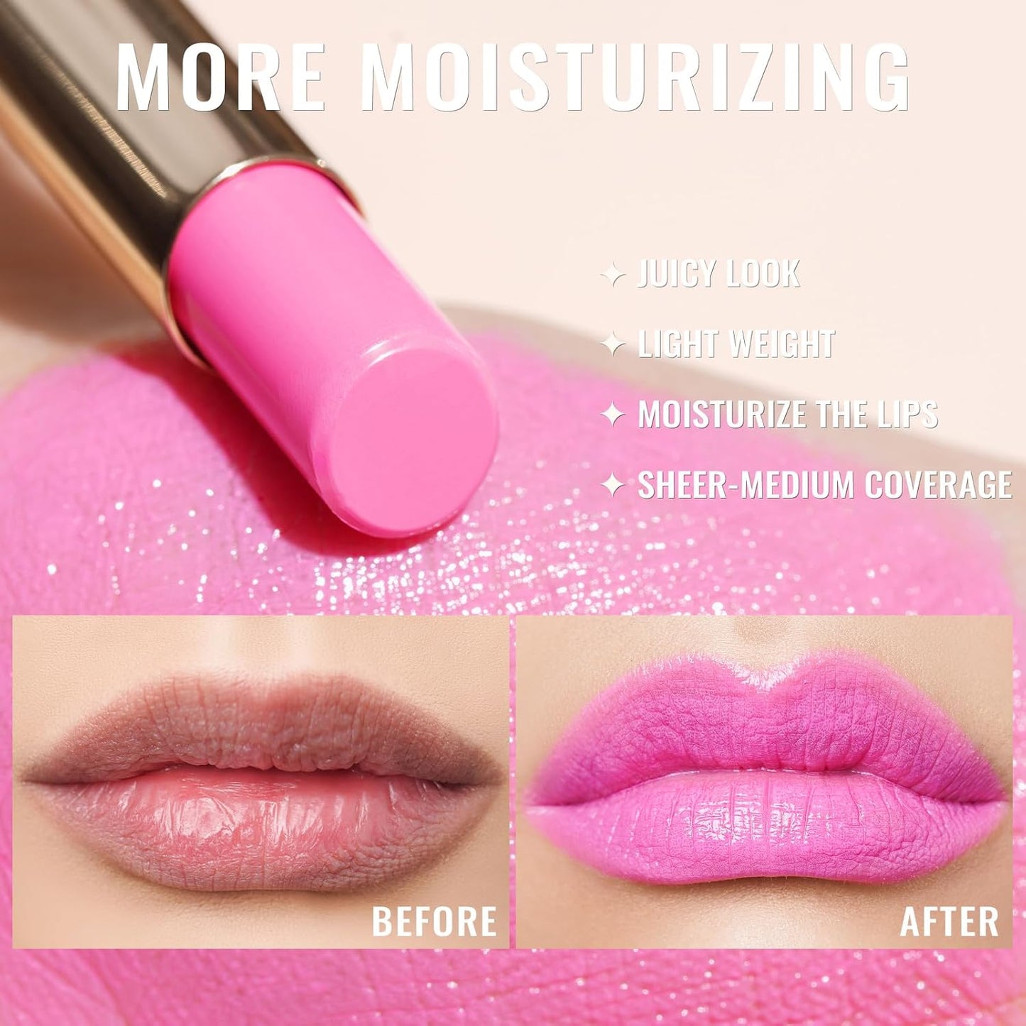 Oulac Moisturizing Shine Pink Lipstick for Women - 2 in 1 Glossy Bright Pink Tinted Lip Balm, Hydrating Winter Lipstick for Dry Lips,Shine Juicy Finish Vegan 2.2g/0.07oz (15)