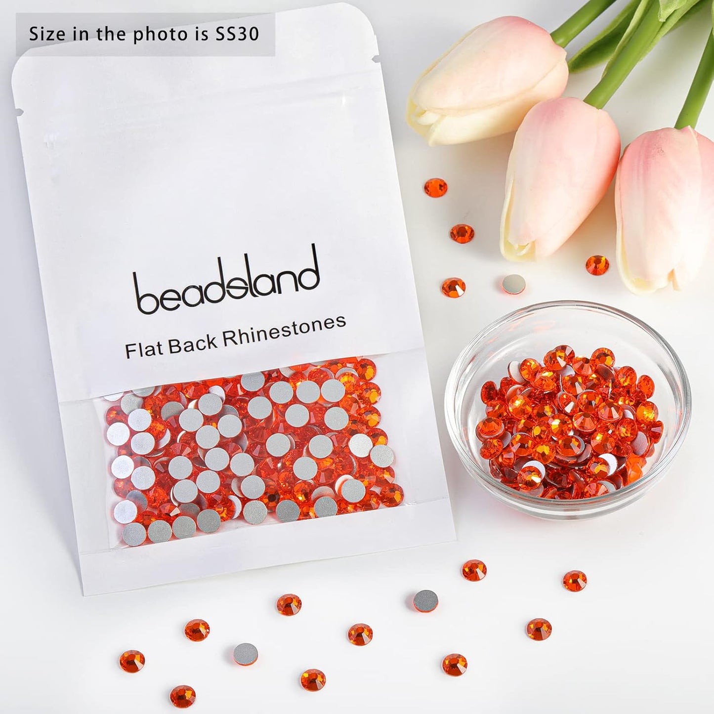 beadsland Flat Back Crystal Rhinestones Round Gems, Orange (6.4-6.6mm) SS30/288pcs