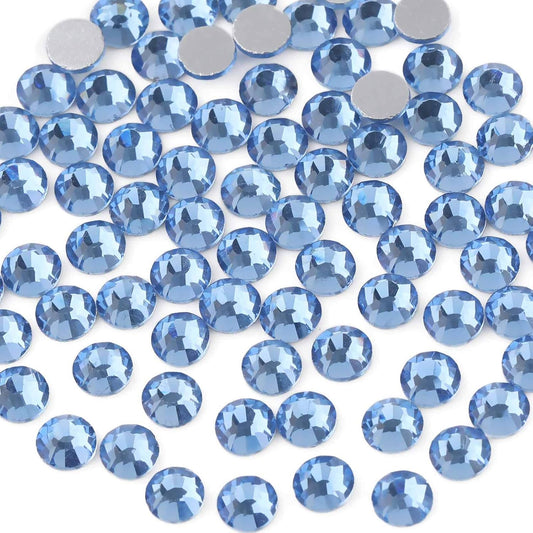 beadsland Flat Back Crystal Rhinestones Round Gems for Nail Art and Craft Glue Fix, Light Blue (2.3-2.5mm) SS8/1440pcs