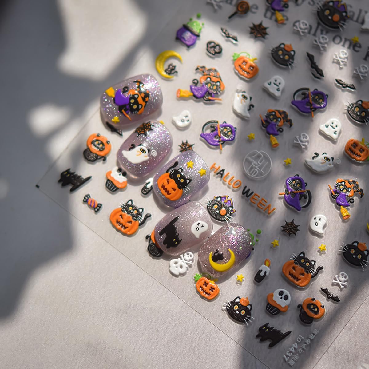 Halloween Nail Stickers Spooky and Cute Nail Decals Pumpkin Ghost Cat Skull Stickers for Nails 3D Self-Adhesive Nail Art Supplies & Decorations for Women Girls,DIY Manicure Decor 1 Sheet