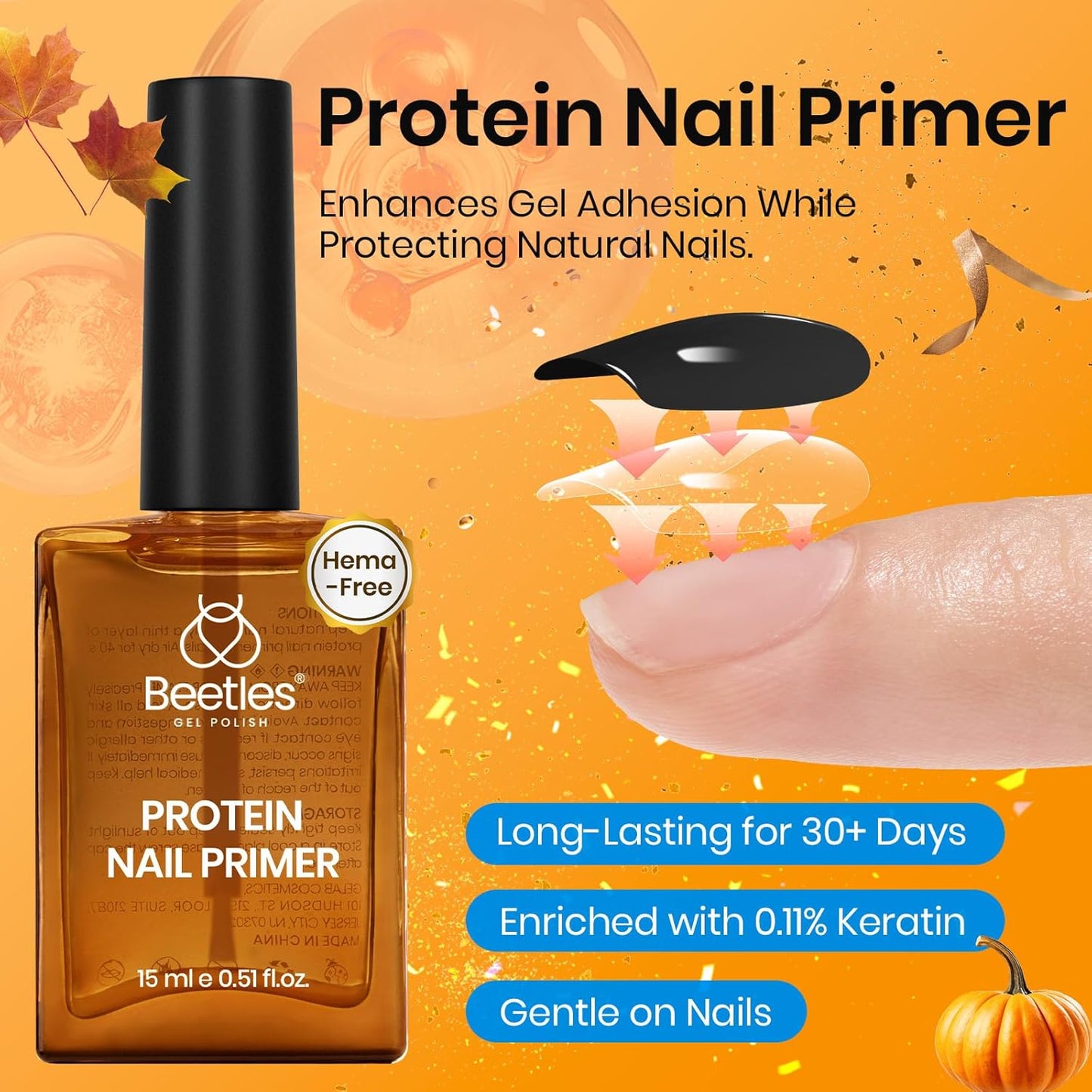 Beetles 15ml Protein Nail Prep Dehydrator and Primer Set - 2PCS Hema-Free & Acid Free Nail Bond Protein Prep Kit for Gel Nail Polish Acrylic Nail Supplies