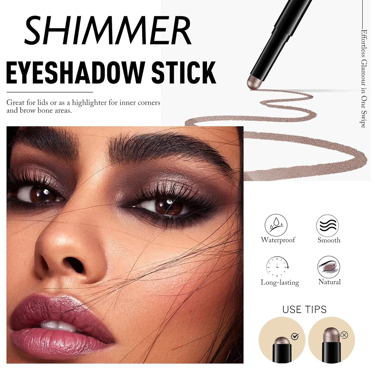 Taupe Shimmer Eyeshadow Stick, Waterproof Cream Eye Shadow Pencil Long-Lasting Crease-Proof Glitter Eyeshadow Crayon Smooth High Pigmented Highlighter Blendable Neutral Eye Shadow Liner Makeup