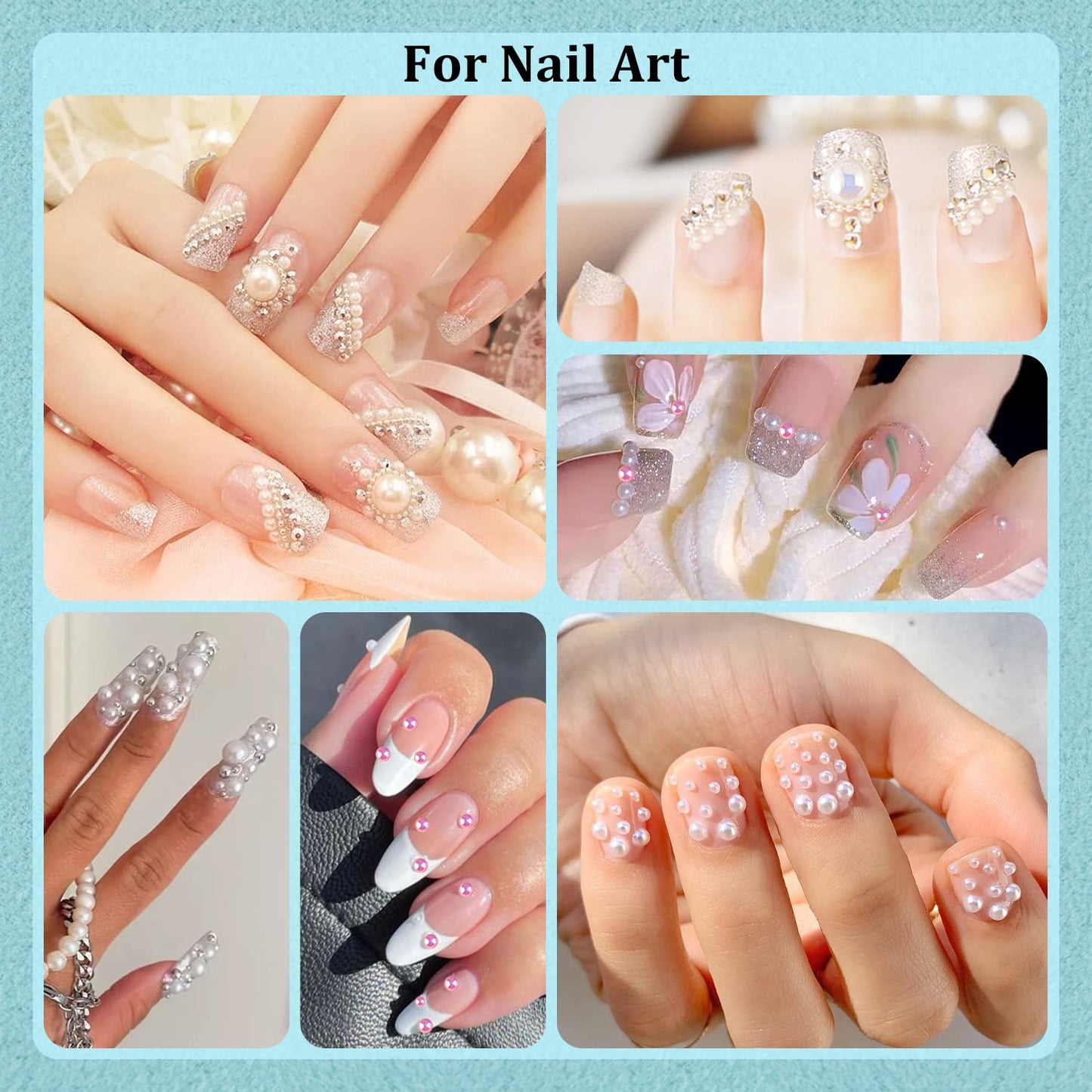 150g Flatback Pearls and Rhinestones Set 6-Pink&Light Blue, Mixed Size 3-10mm Resin Rhinestones and Half Pearls for Nail Art and Crafts and Decoration with Tweezer and Pickup Pencil