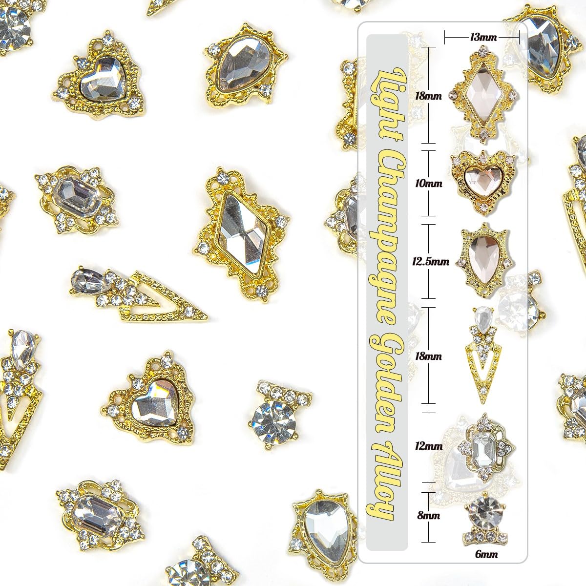 24pcs Crystal Silver Clear Luxury Nail Charms +2000pcs Crystal White Stones 3D Big Nail Gems K9 Glass Crystals Diamonds Jewels Alloy Nail Art Studs Supplies for Nails Face Makeup Crafts Clothes