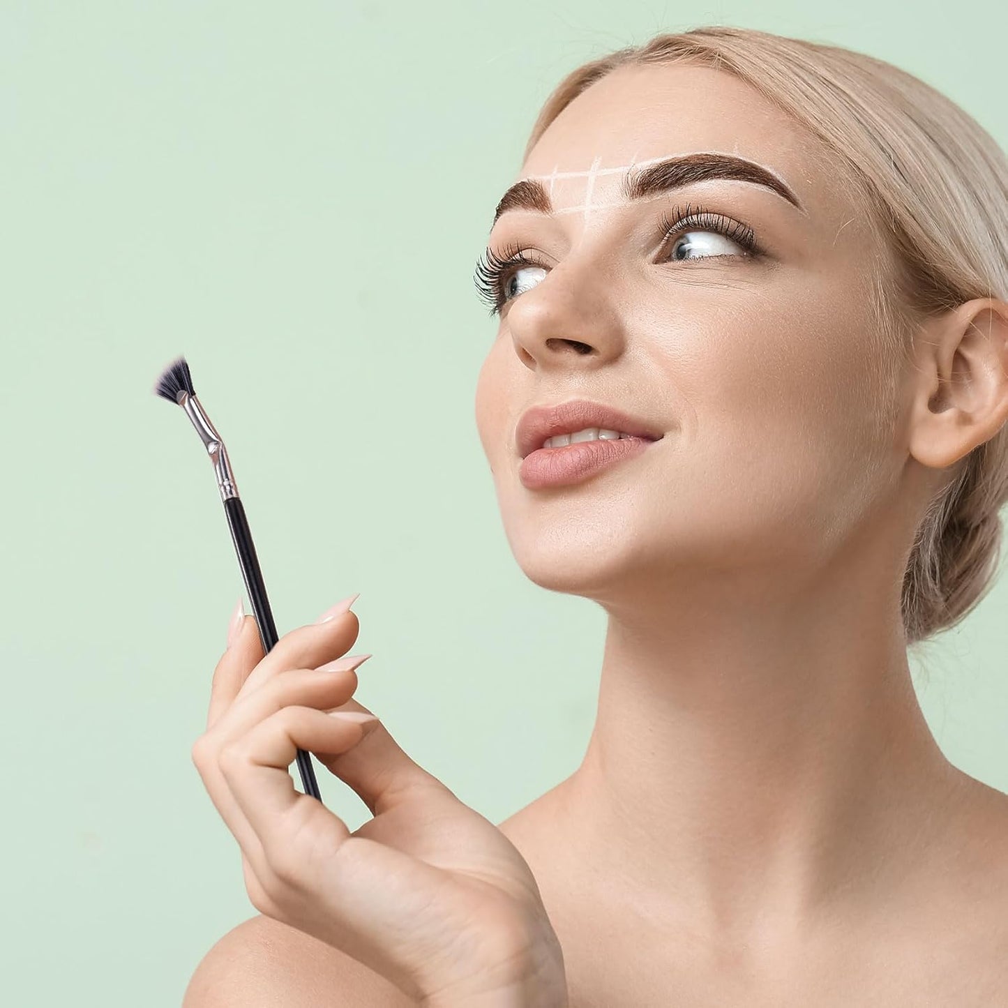 2 Pcs Folding Angle Scalloped Lash Brush, Eyelash Comb Separator, Multifunctional Mascara Fan Brush, Soft Bristles Makeup Tool for Upper Lower Eye Lash (Black)